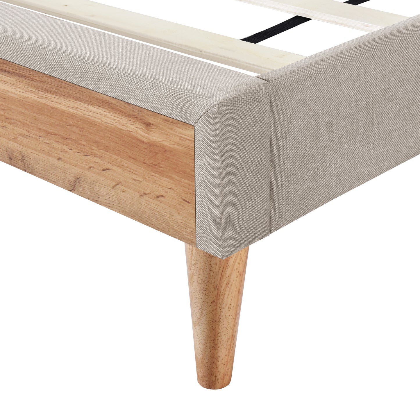 Melysen Upholstered Platform Bed with Rubber Wood Legs,No Box Spring Needed, Linen Fabric,Queen Size