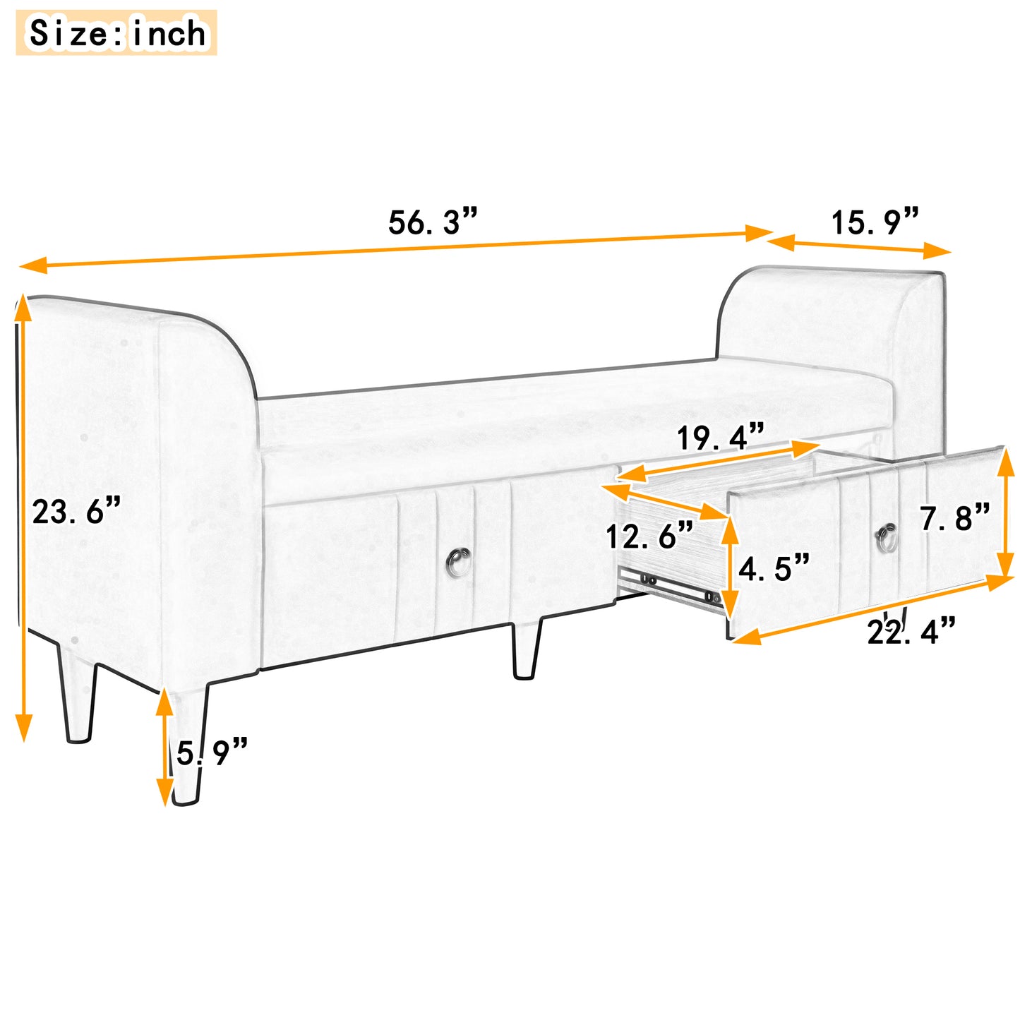 Melysen Upholstered Wooden Storage Ottoman Bench with 2 Drawers For Bedroom,Fully Assembled Except Legs and Handles