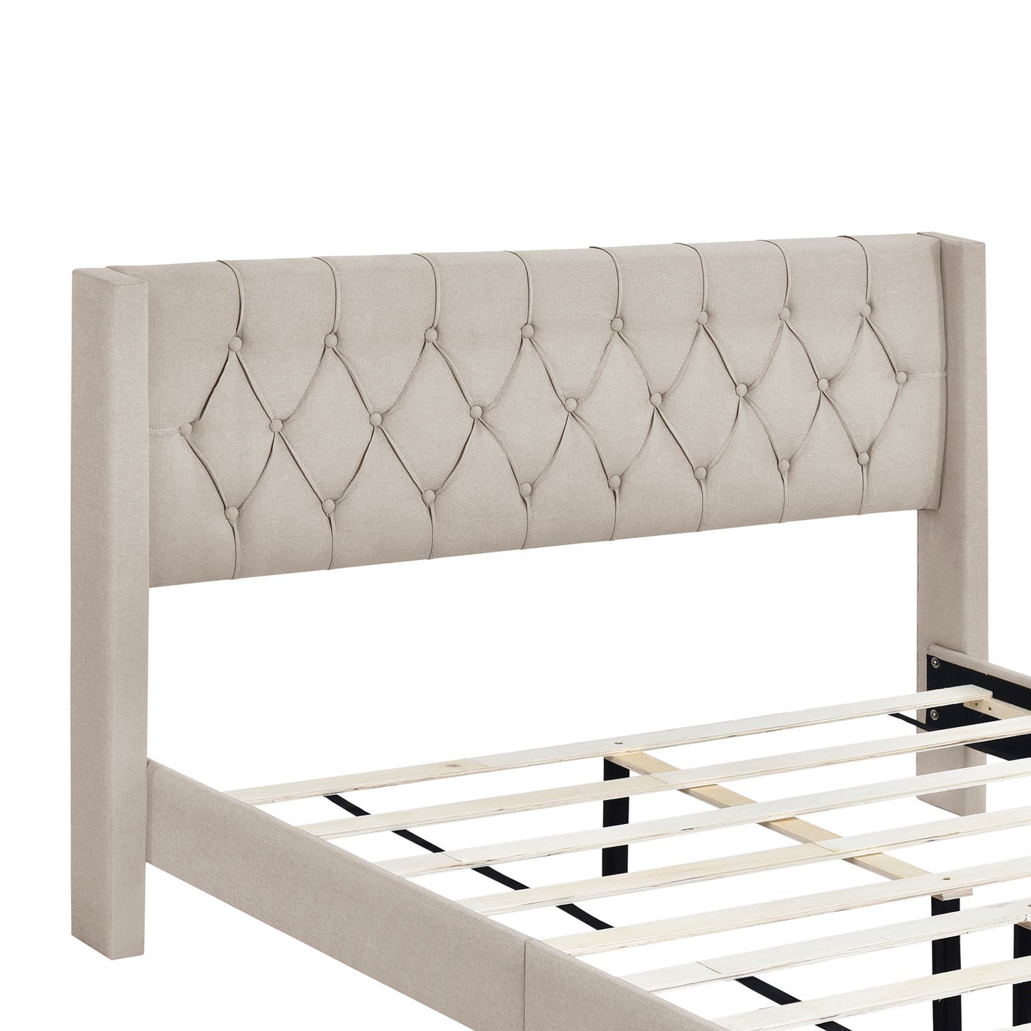 Melysen Upholstered Platform Bed with Rubber Wood Legs,No Box Spring Needed, Linen Fabric,Queen Size