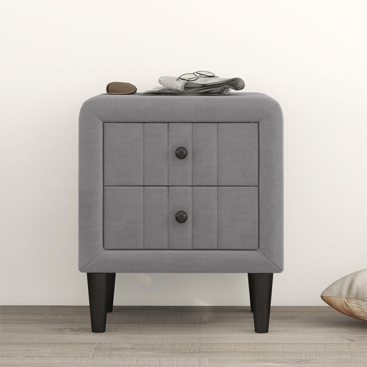 Melysen Upholstered Wooden Nightstand with 2 Drawers,Fully Assembled Except Legs and Handles,Velvet Bedside Table,Gray