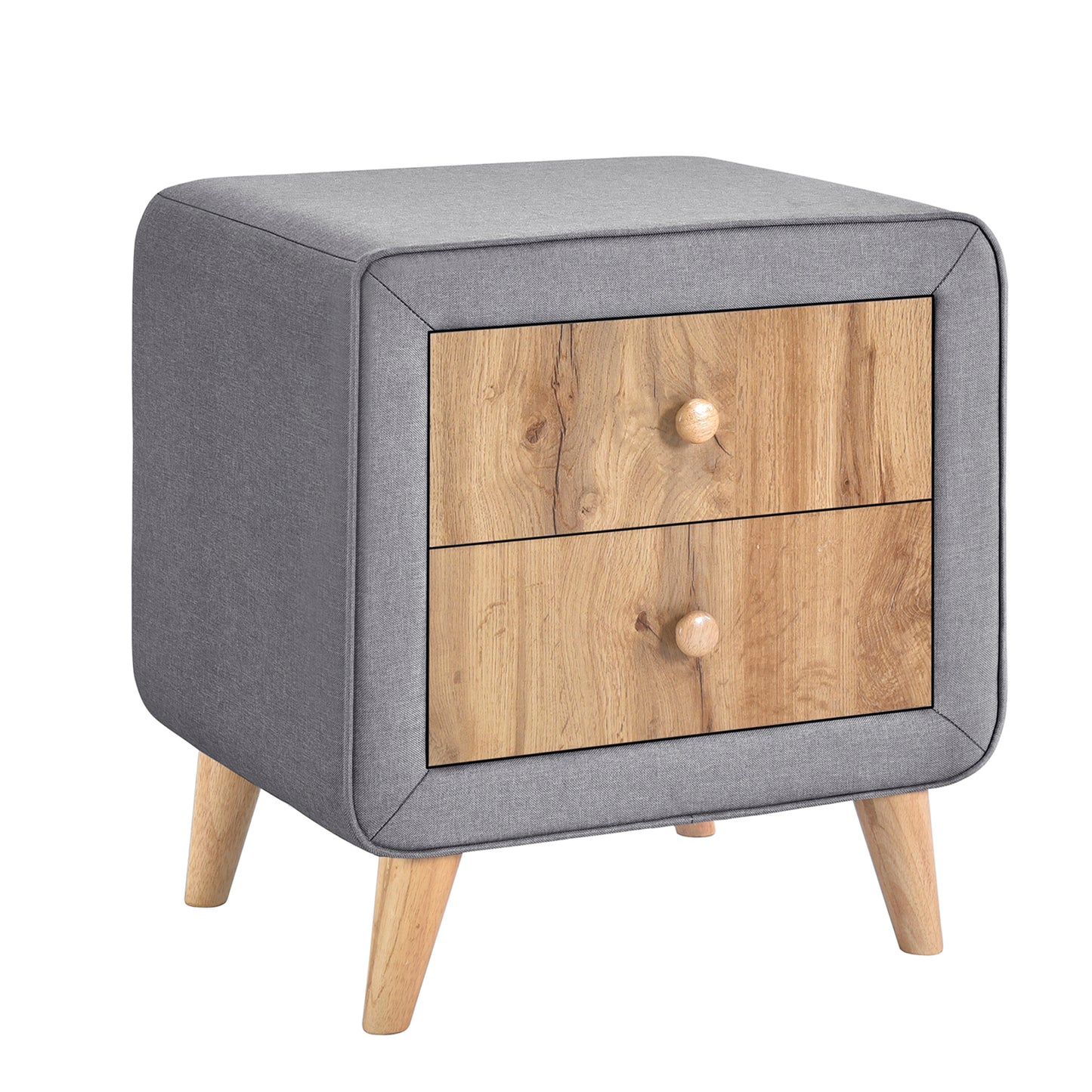 Melysen Upholstered Wooden Nightstand with 2 Drawers,Fully Assembled Except Legs and Handles,Bedside Table with Rubber Wood Leg