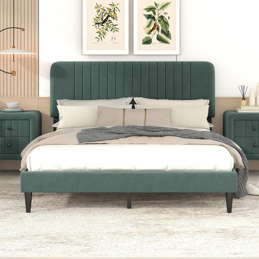 Melysen Queen Size Upholstered Platform Bed,No Box Spring Needed, Velvet Fabric