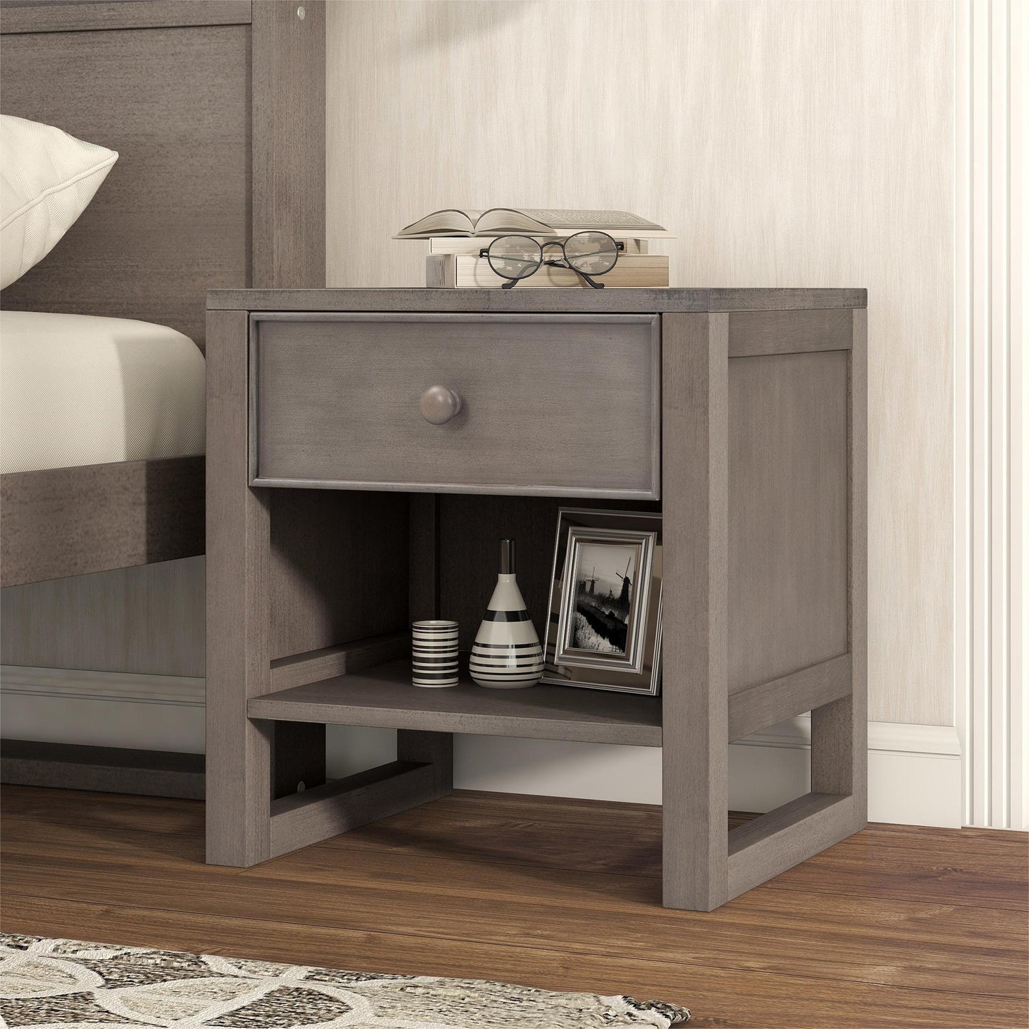 Melysen Wooden Nightstand with a Drawer and an Open Storage,End Table for Bedroom