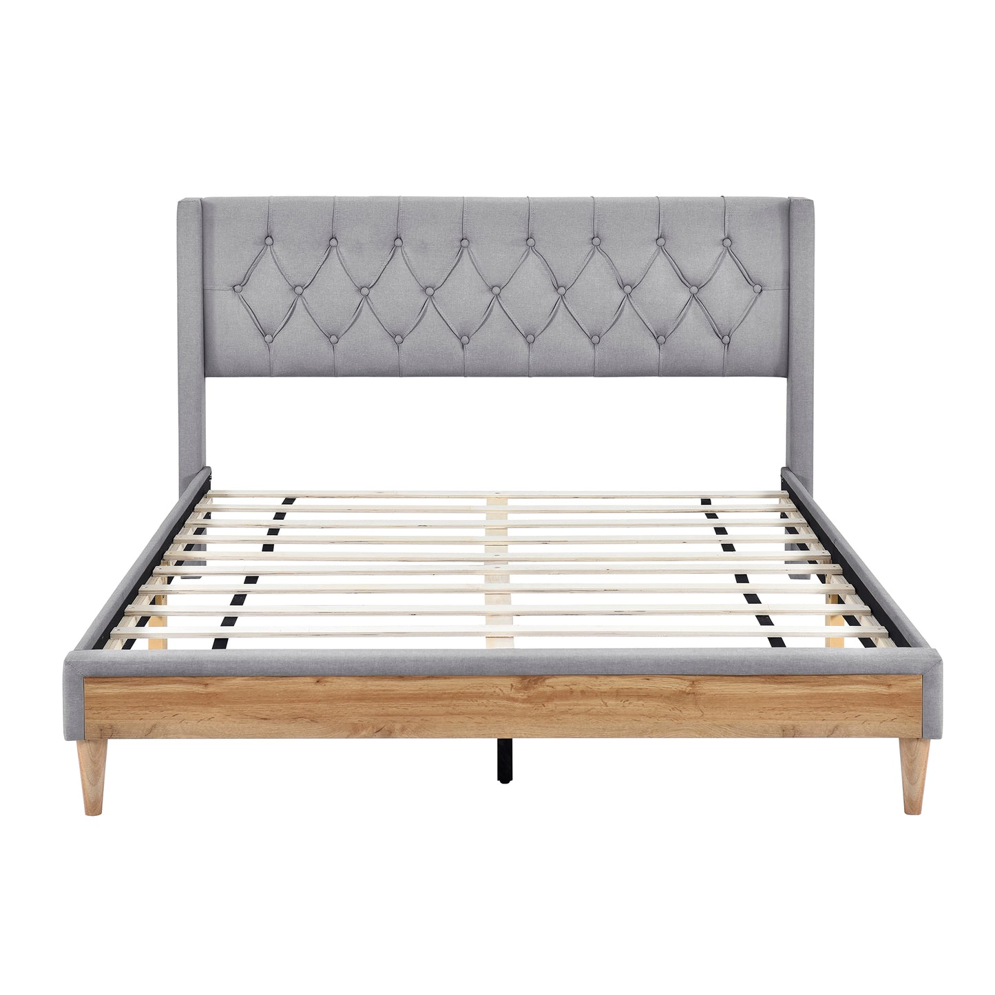 Melysen Upholstered Platform Bed with Rubber Wood Legs,No Box Spring Needed, Linen Fabric,Queen Size