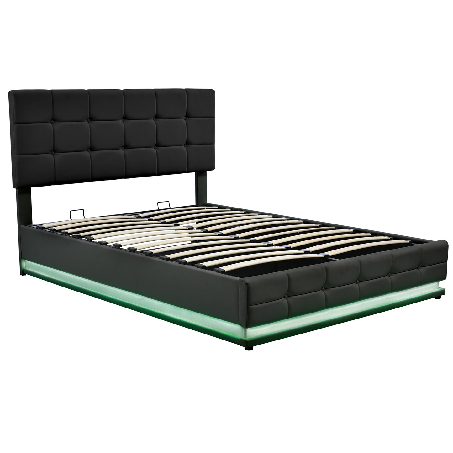 Melysen Tufted Upholstered Platform Bed with Hydraulic Storage System,Queen Size PU Storage Bed with LED Lights and USB charger