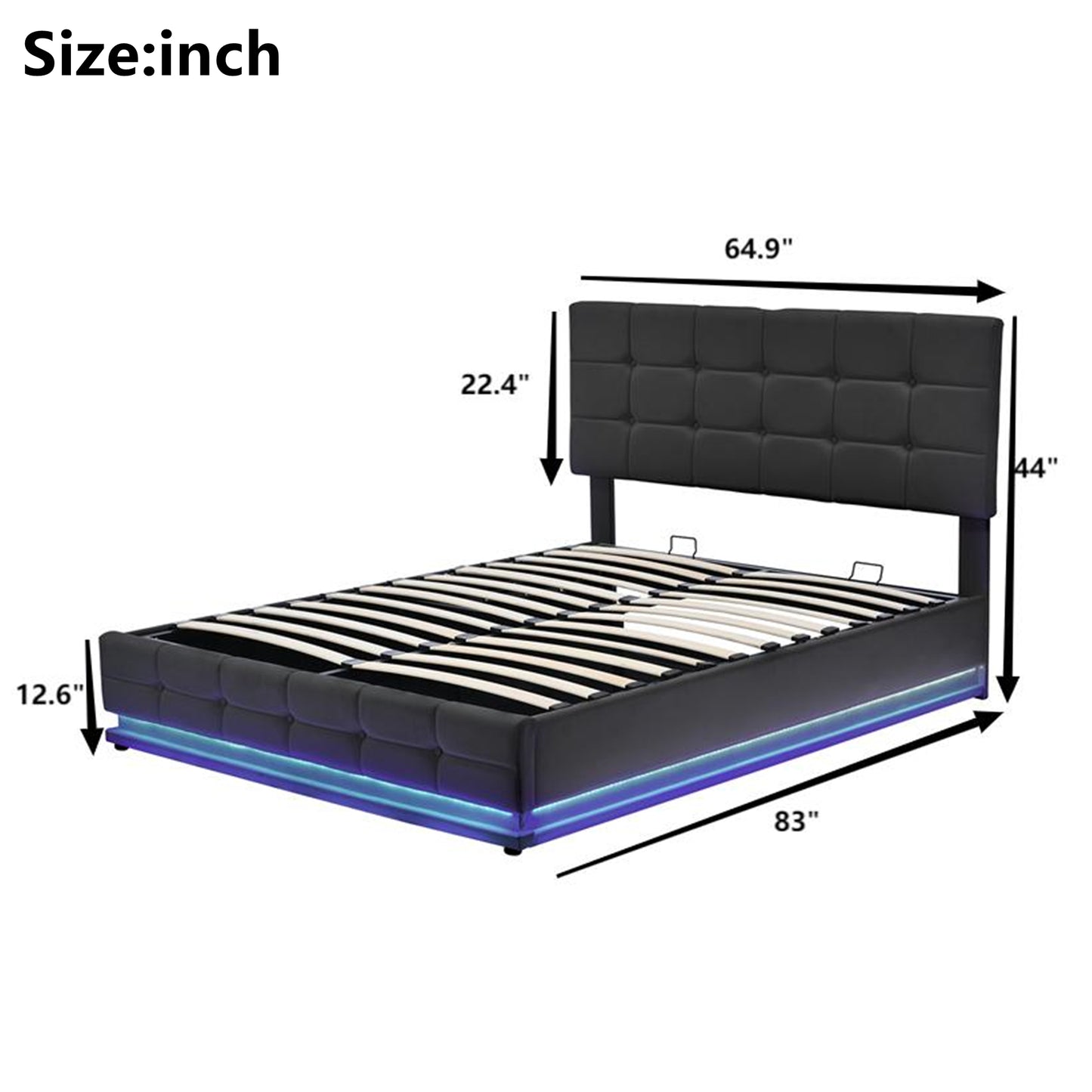 Melysen Tufted Upholstered Platform Bed with Hydraulic Storage System,Queen Size PU Storage Bed with LED Lights and USB charger