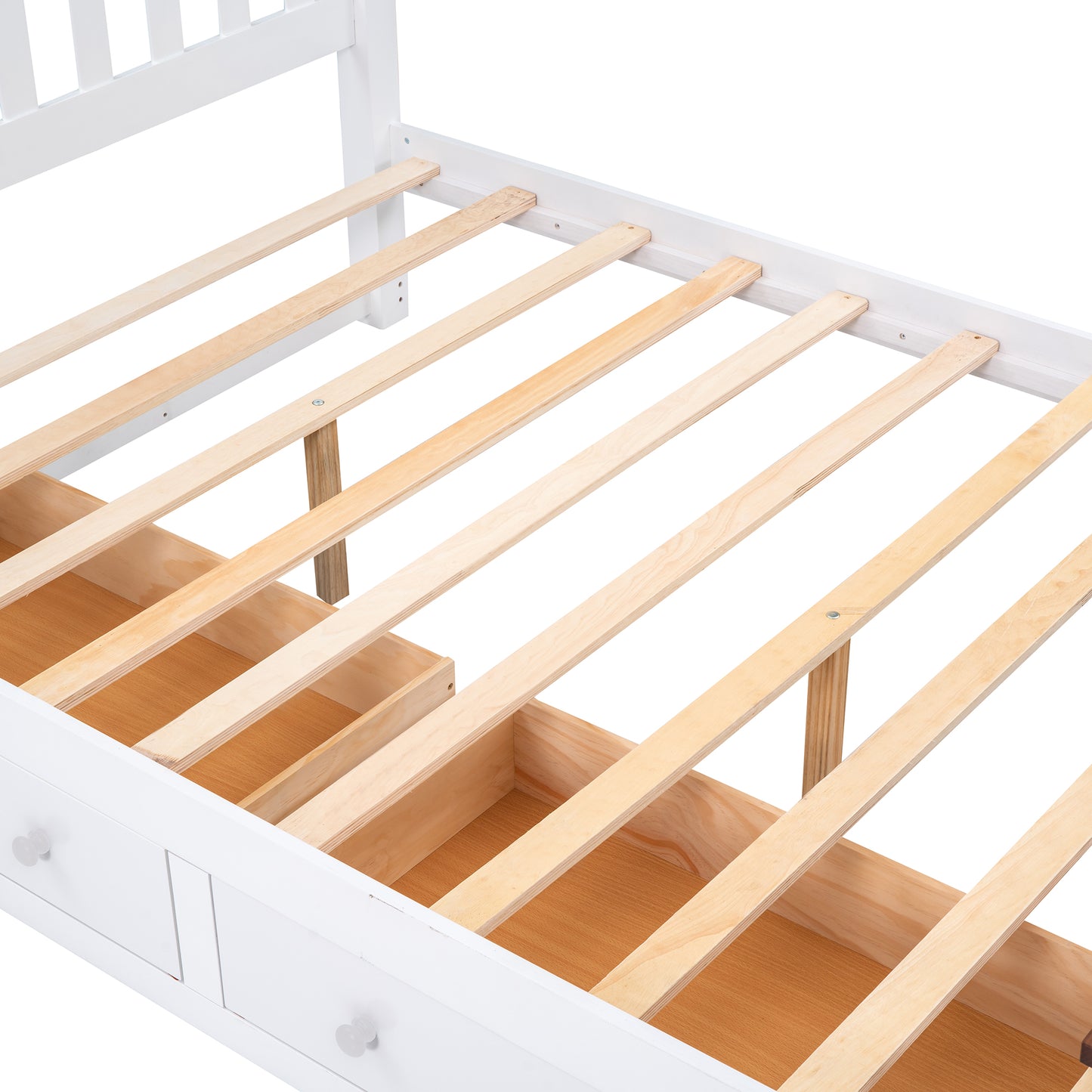 Melysen Full Size Wood Platform Bed with Two Drawers and Wooden Slat Support,White+walnut