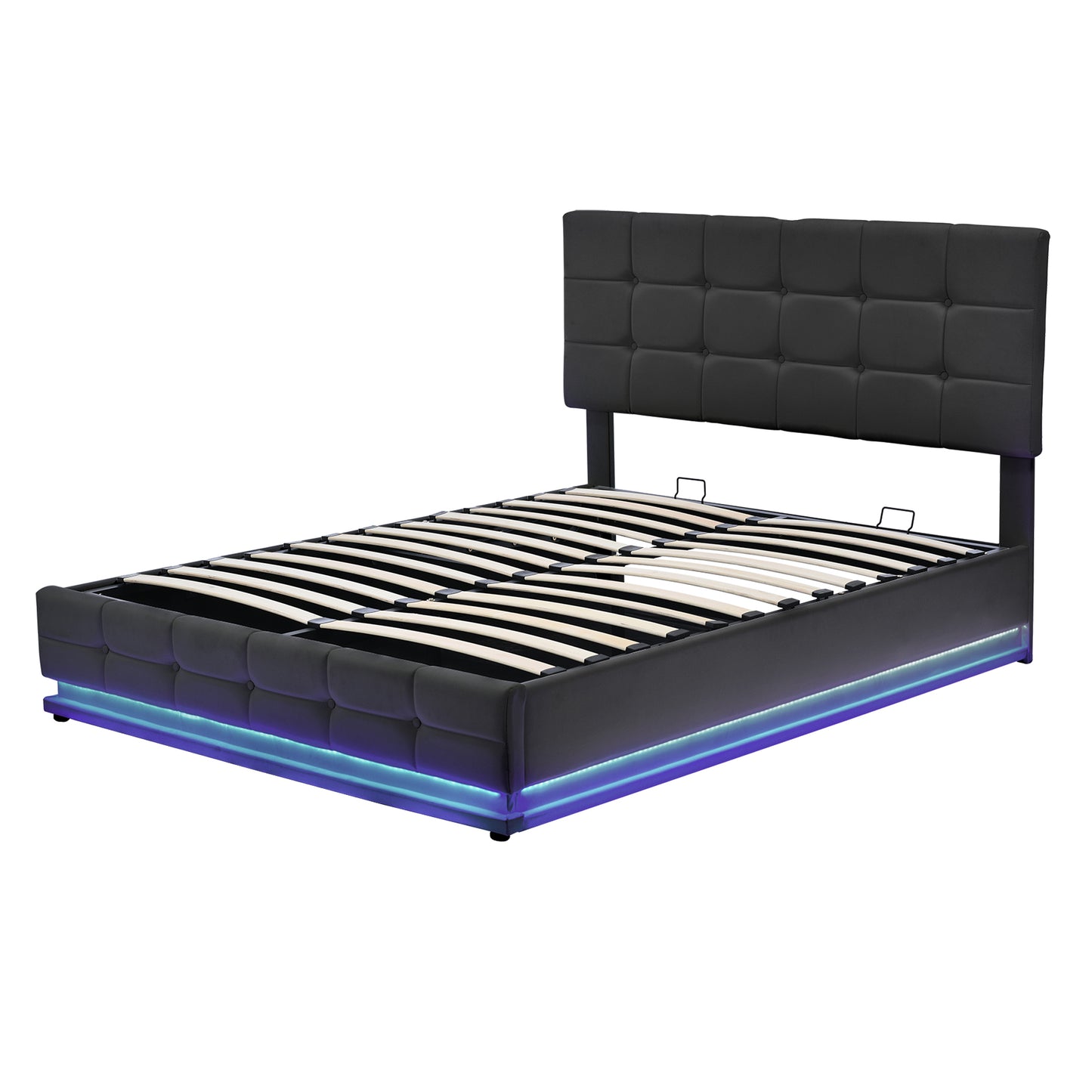 Melysen Tufted Upholstered Platform Bed with Hydraulic Storage System,Queen Size PU Storage Bed with LED Lights and USB charger