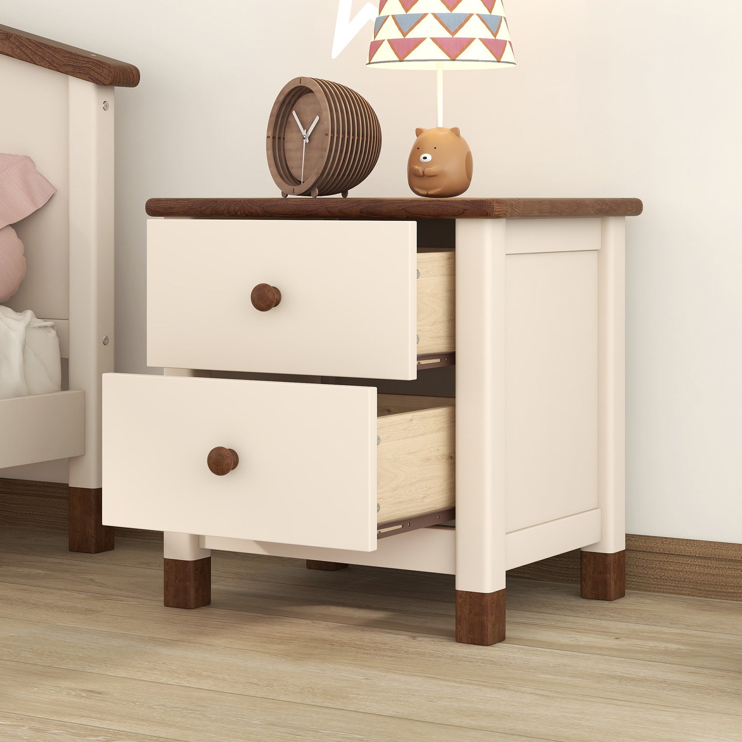 Melysen Wooden Nightstand with Two Drawers for Kids,End Table for Bedroom