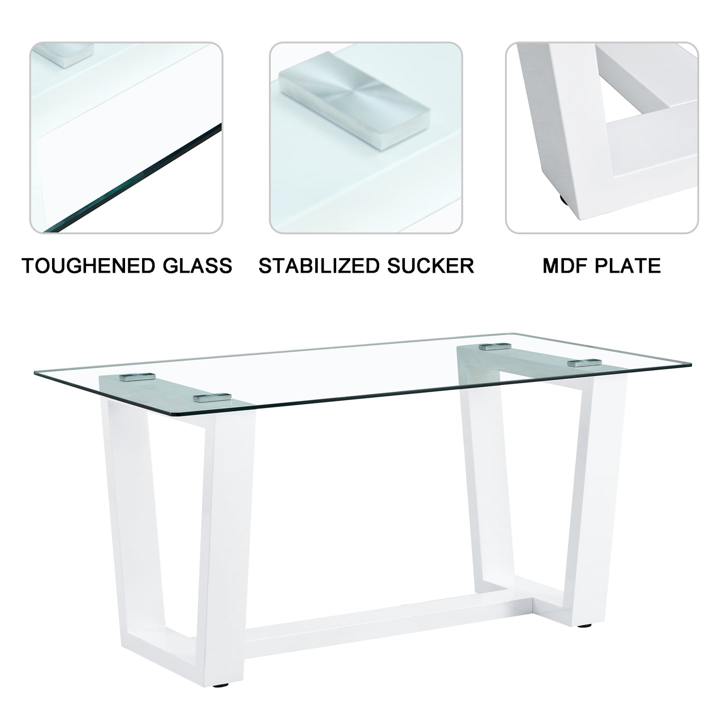 Melysen Table and Chair Set, Rectangular Dining Table, Equipped with 0.4"Tempered Glass Tabletop and White Mdf Trapezoidal Support, Paired with Lattice Armless High Back Dining Chairs (1 Table+6 Chairs)