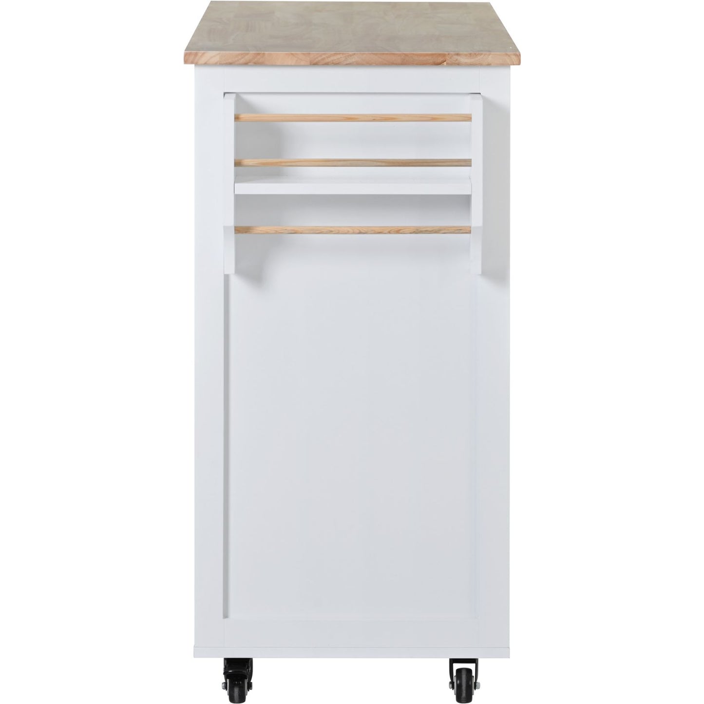 Melysen Kitchen Cart with Rubber Wood Countertop , Kitchen Island has 8 Handle-Free Drawers Including a Flatware Organizer and 5 Wheels for Kitchen Dinning Room, White