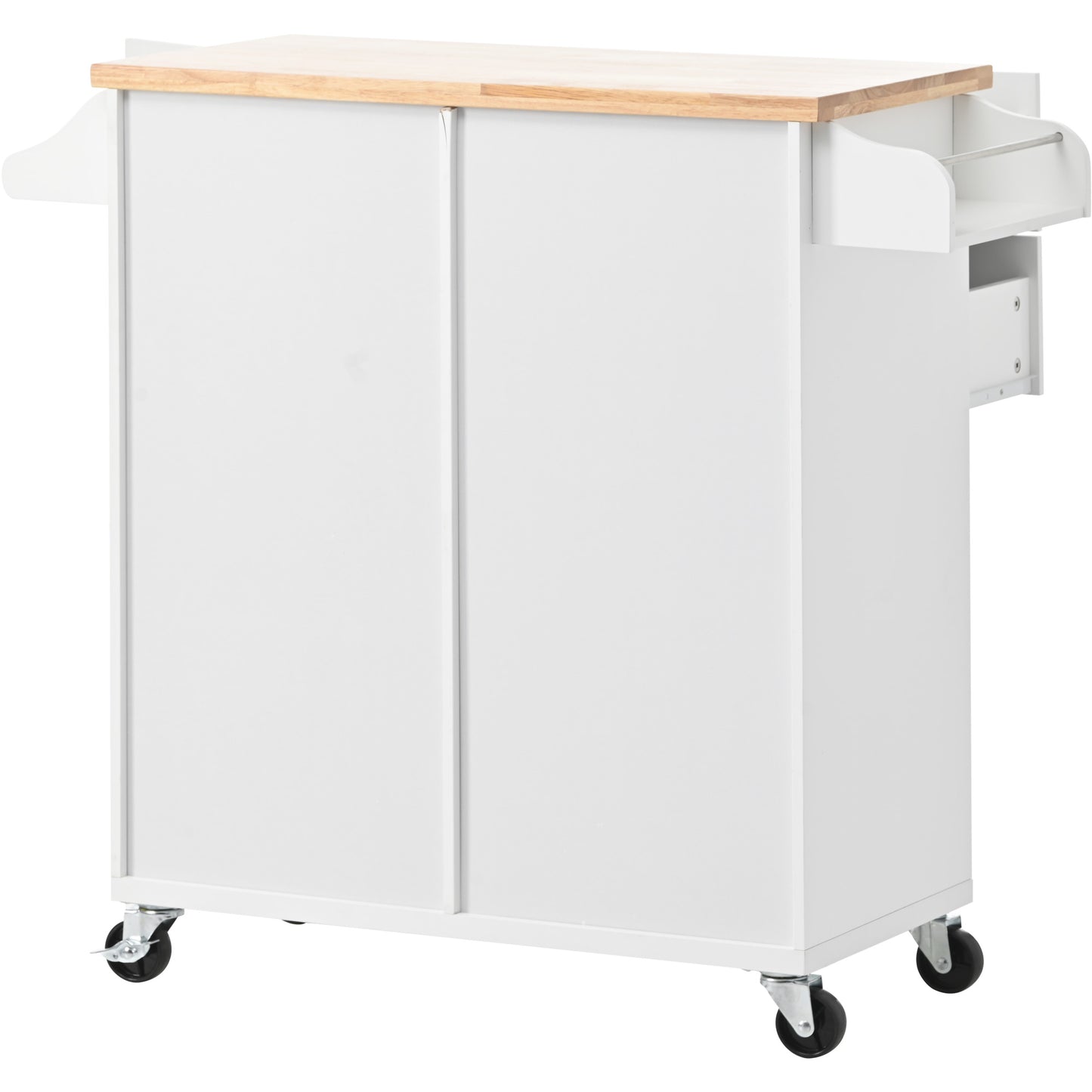 Melysen Kitchen Cart with Spice Rack ,Towel Rack & Two Drawers,Rubber wood top,Kitchen Island with 4 Wheels for Dining Rooms Kitchens Living Rooms, White