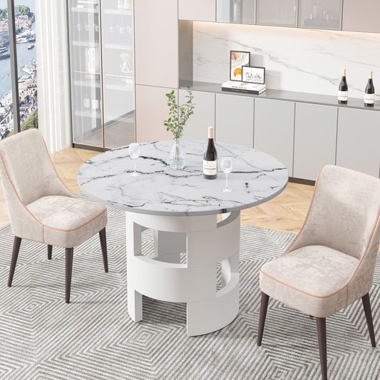 Melysen 42.12"Modern Round Dining Table with Printed White Marble Table Top for Dining Room, Kitchen, Living Room