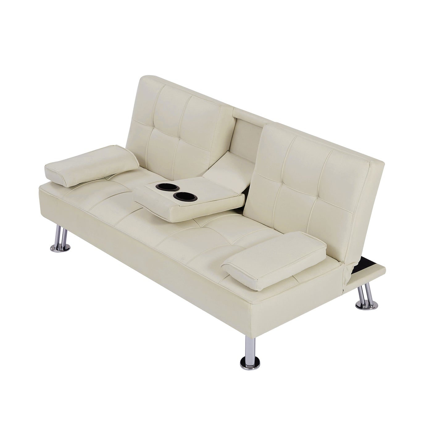 Melysen Beige Love Seat Sofa Bed With Cup Holder