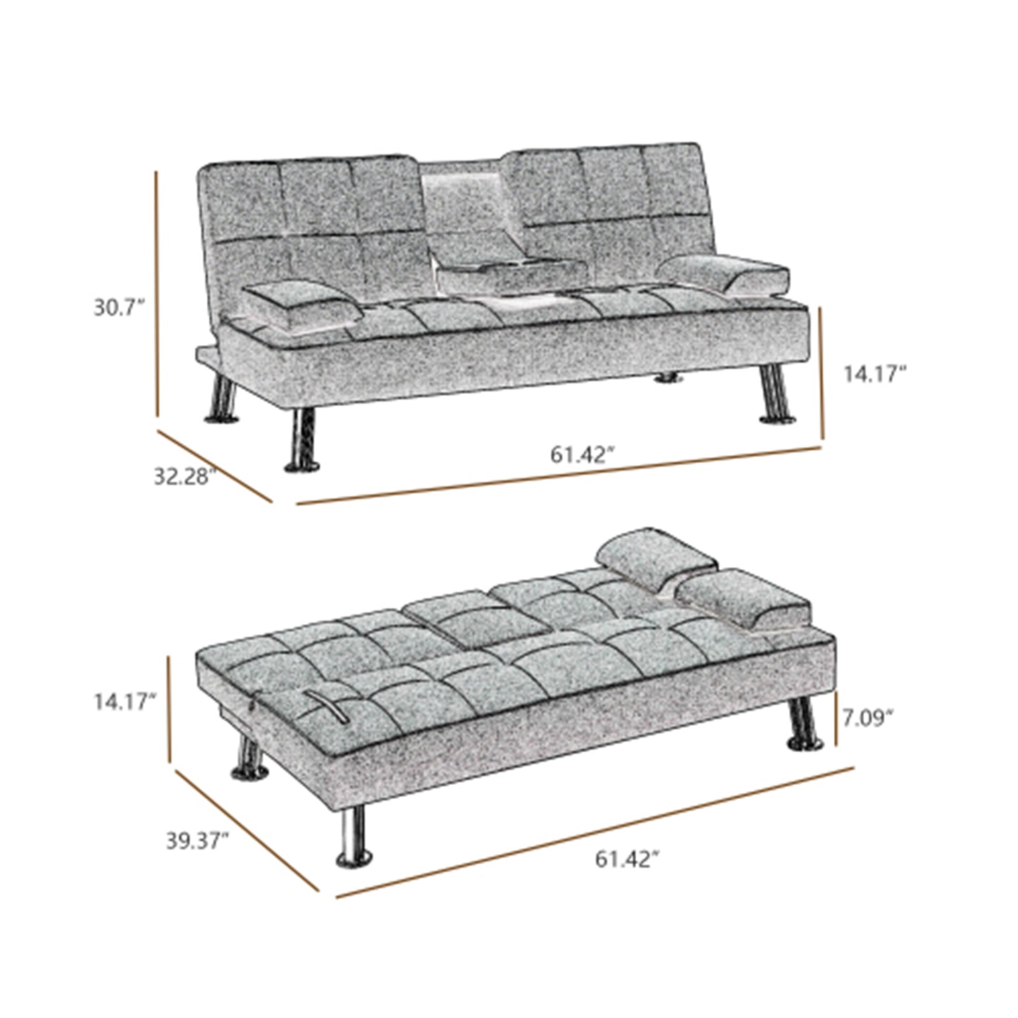 Melysen Beige Love Seat Sofa Bed With Cup Holder