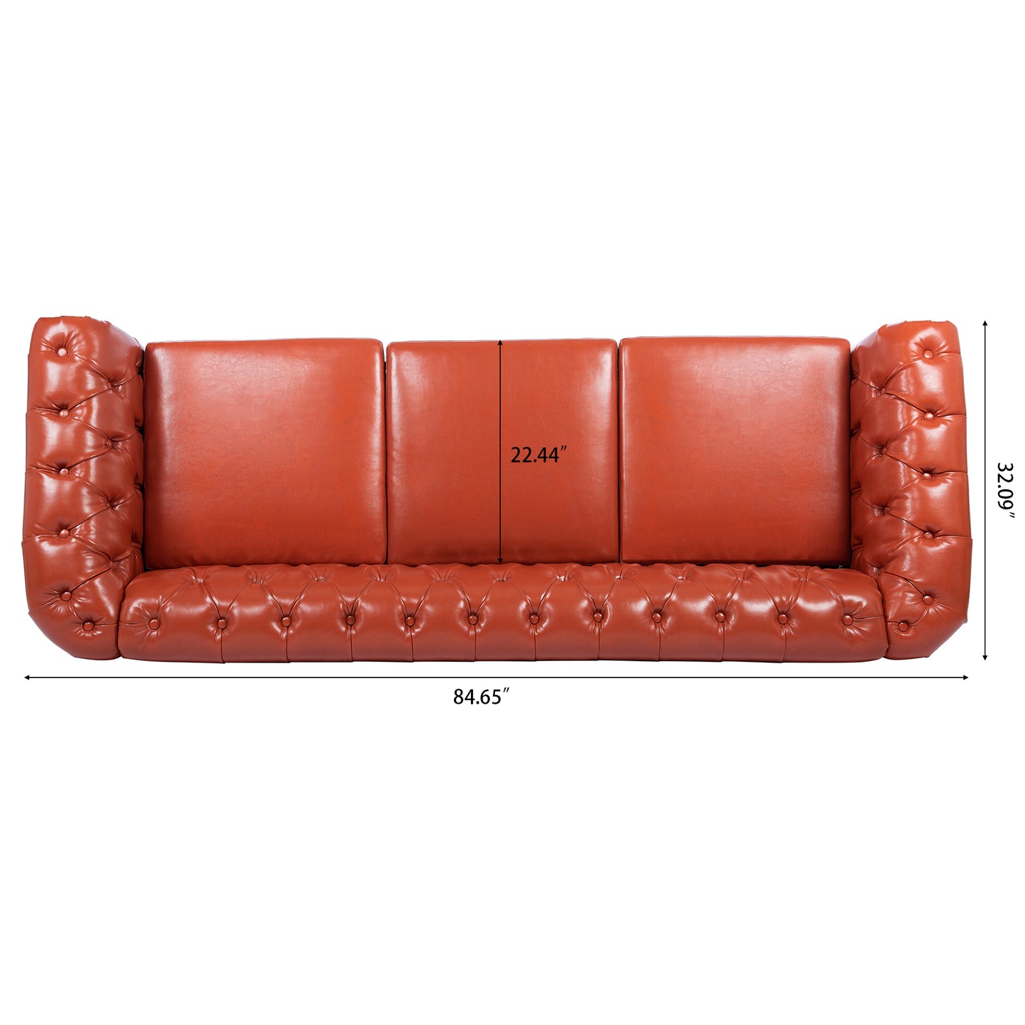 Melysen 84.65" Pu Rolled Arm Chesterfield 3seater Sofa,Orange