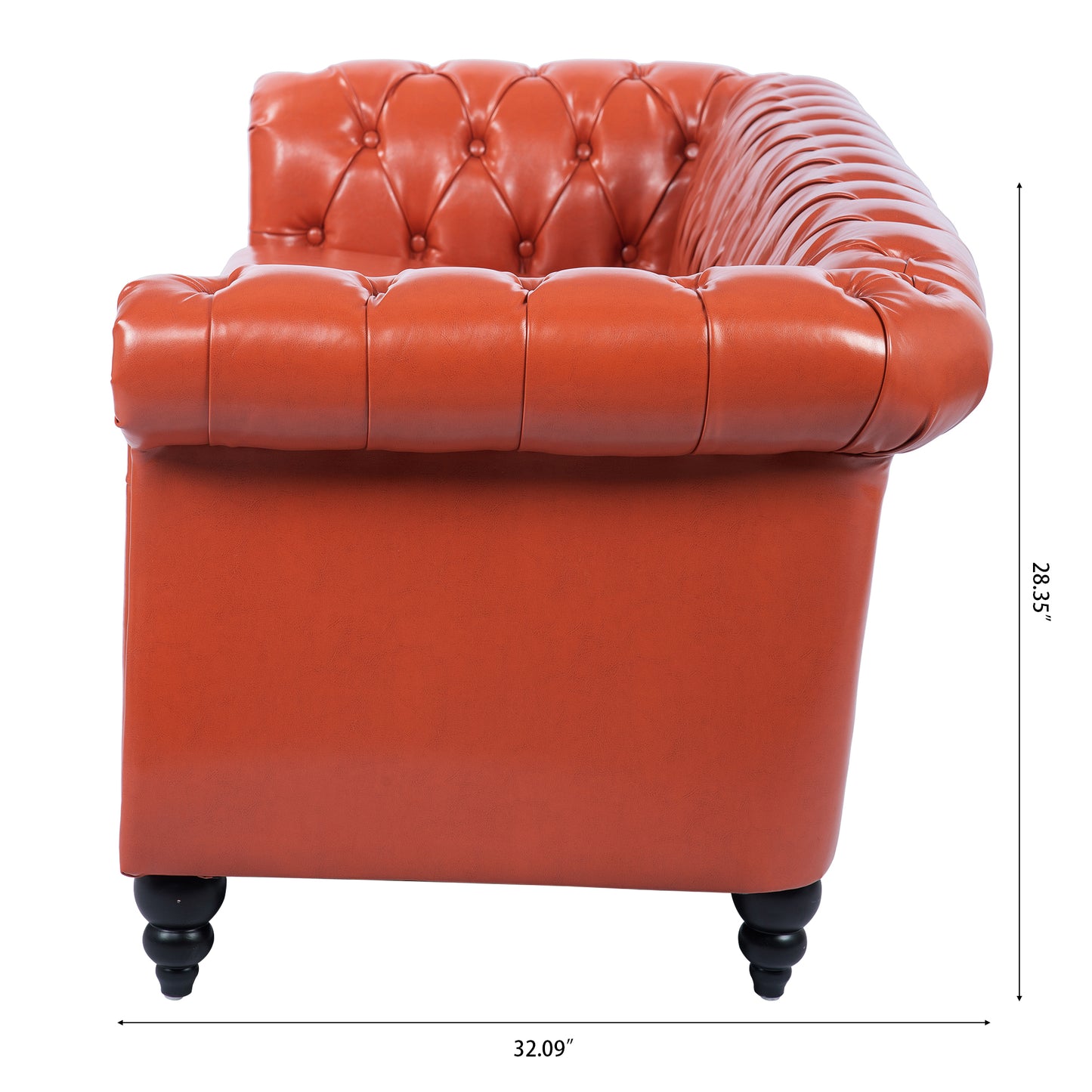 Melysen 84.65" Pu Rolled Arm Chesterfield 3seater Sofa,Orange