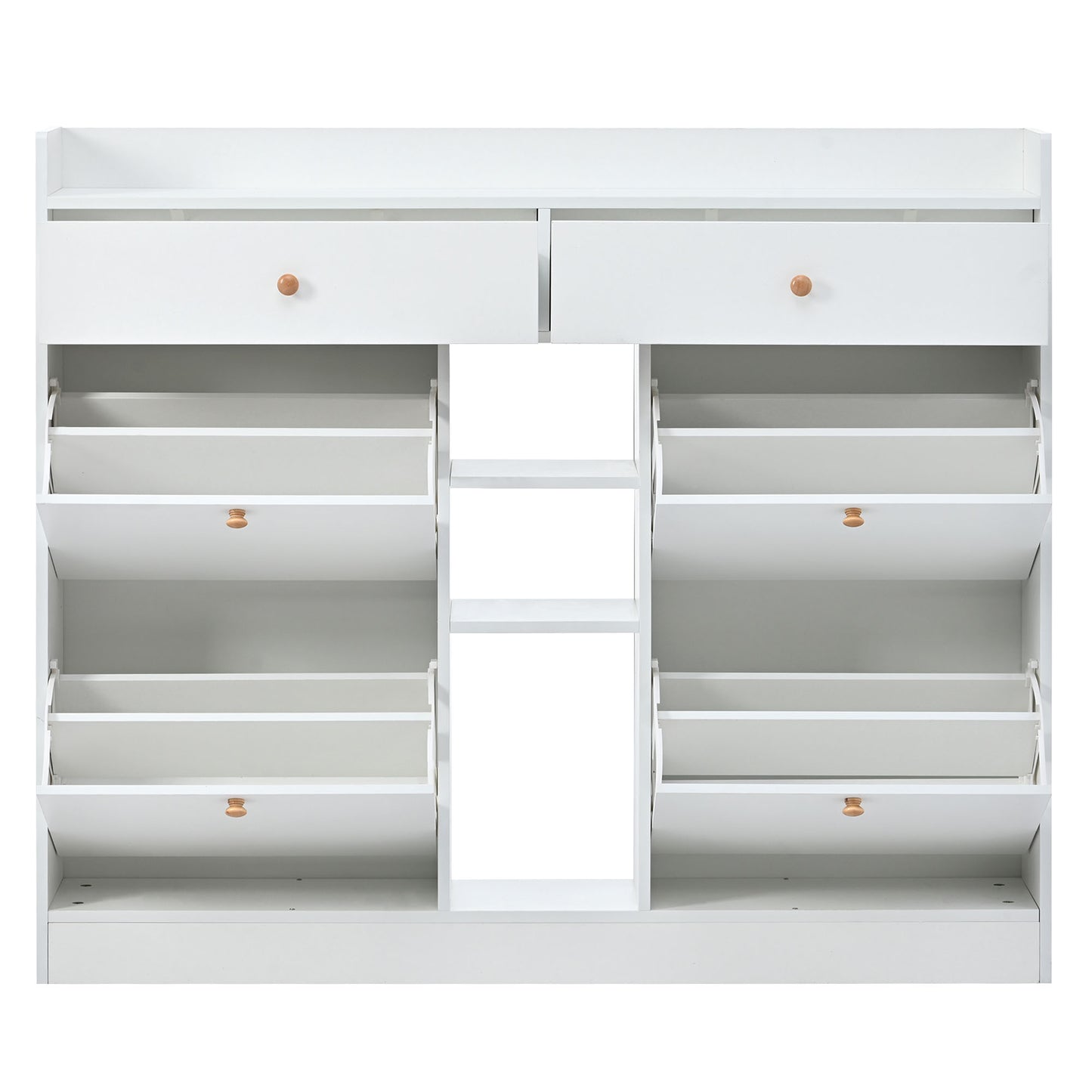 Melysen Modern Shoe Cabinet with 4 Flip Drawers, Multifunctional 2-Tier Shoe Storage Organizer with Drawers, Free Standing Shoe Rack for Entrance Hallway, White.