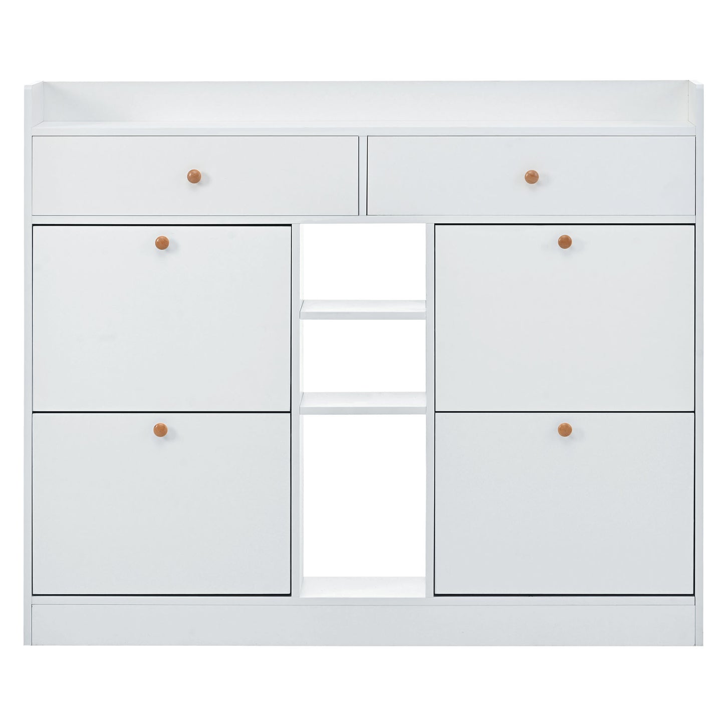 Melysen Modern Shoe Cabinet with 4 Flip Drawers, Multifunctional 2-Tier Shoe Storage Organizer with Drawers, Free Standing Shoe Rack for Entrance Hallway, White.