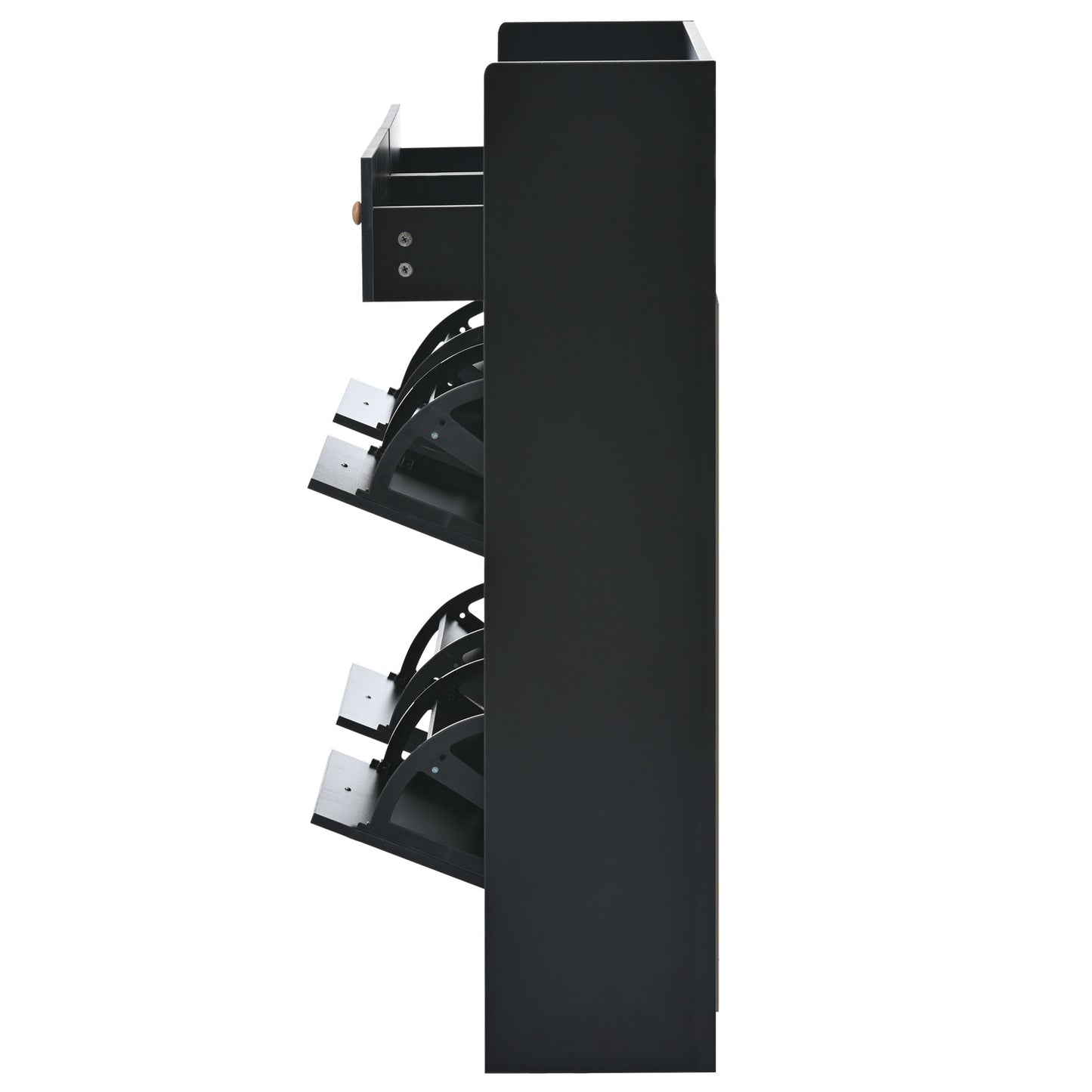 Melysen Modern Shoe Cabinet with 4 Flip Drawers, Multifunctional 2-Tier Shoe Storage Organizer with Drawers, Free Standing Shoe Rack for Entrance Hallway, Black.