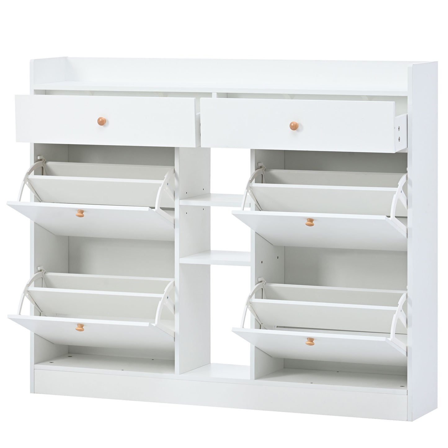 Melysen Modern Shoe Cabinet with 4 Flip Drawers, Multifunctional 2-Tier Shoe Storage Organizer with Drawers, Free Standing Shoe Rack for Entrance Hallway, White.