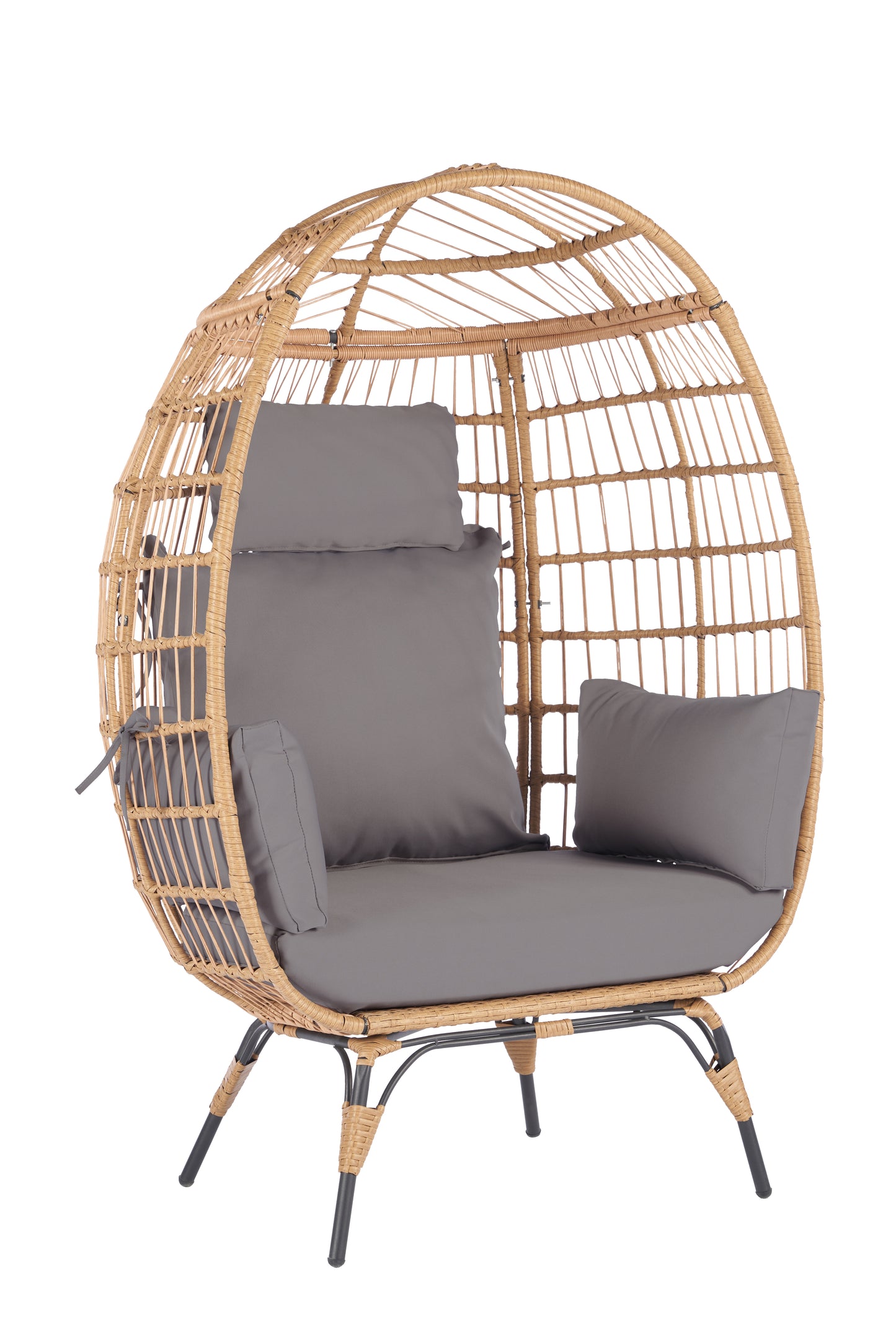 Melysen Wicker Egg Chair, Oversized Indoor Outdoor Lounger for Patio, Backyard, Living Room w/ 5 Cushions, Steel Frame, 440lb Capacity - Light Grey