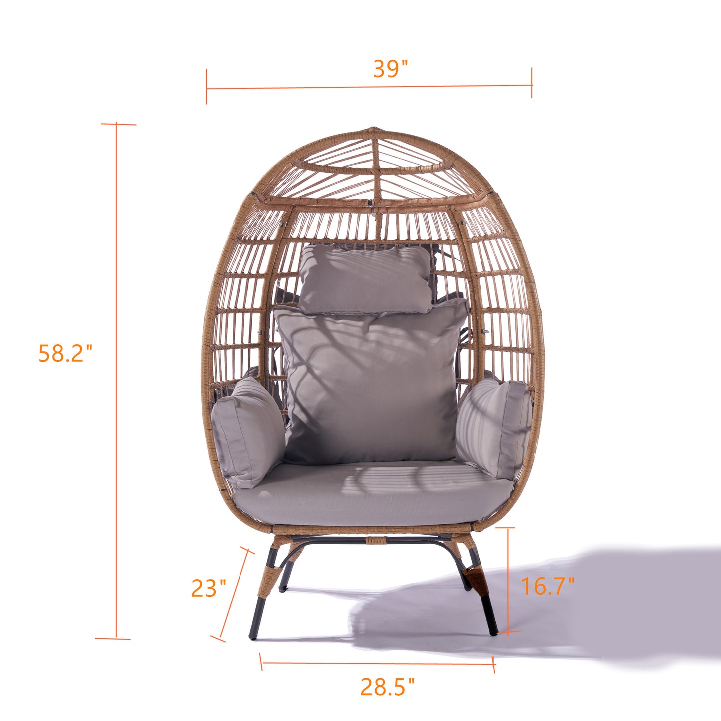 Melysen Wicker Egg Chair, Oversized Indoor Outdoor Lounger for Patio, Backyard, Living Room w/ 5 Cushions, Steel Frame, 440lb Capacity - Light Grey