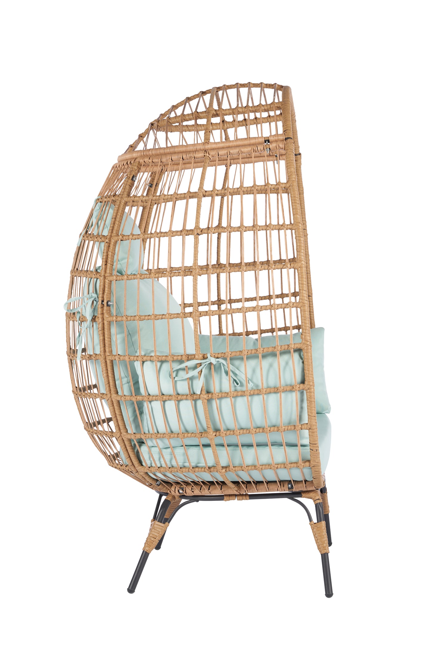 Melysen Wicker Egg Chair, Oversized Indoor Outdoor Lounger for Patio, Backyard, Living Room w/ 5 Cushions, Steel Frame, 440lb Capacity - Light Blue