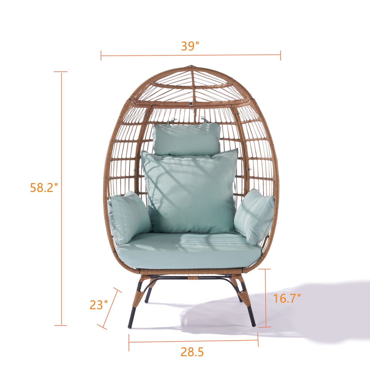 Melysen Wicker Egg Chair, Oversized Indoor Outdoor Lounger for Patio, Backyard, Living Room w/ 5 Cushions, Steel Frame, 440lb Capacity - Light Blue