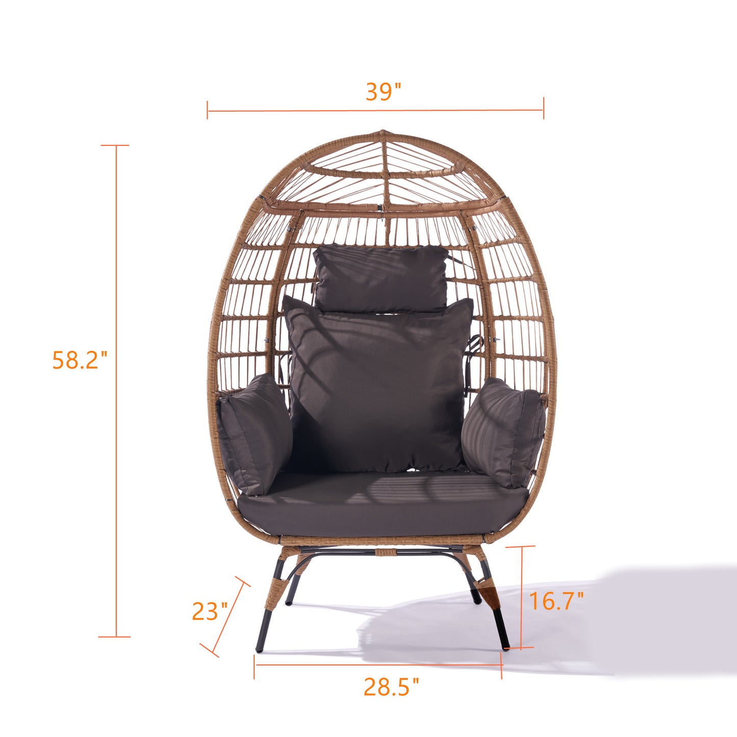 Melysen Wicker Egg Chair, Oversized Indoor Outdoor Lounger for Patio, Backyard, Living Room w/ 5 Cushions, Steel Frame, 440lb Capacity - Dark Grey