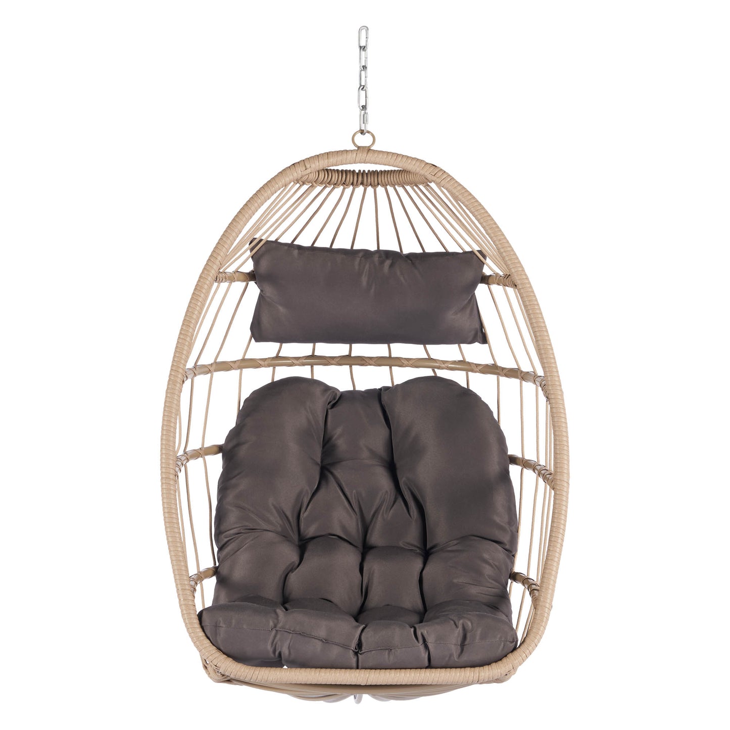 Melysen Outdoor Garden Rattan Egg Swing Chair Hanging Chair Wood+Dark Gray