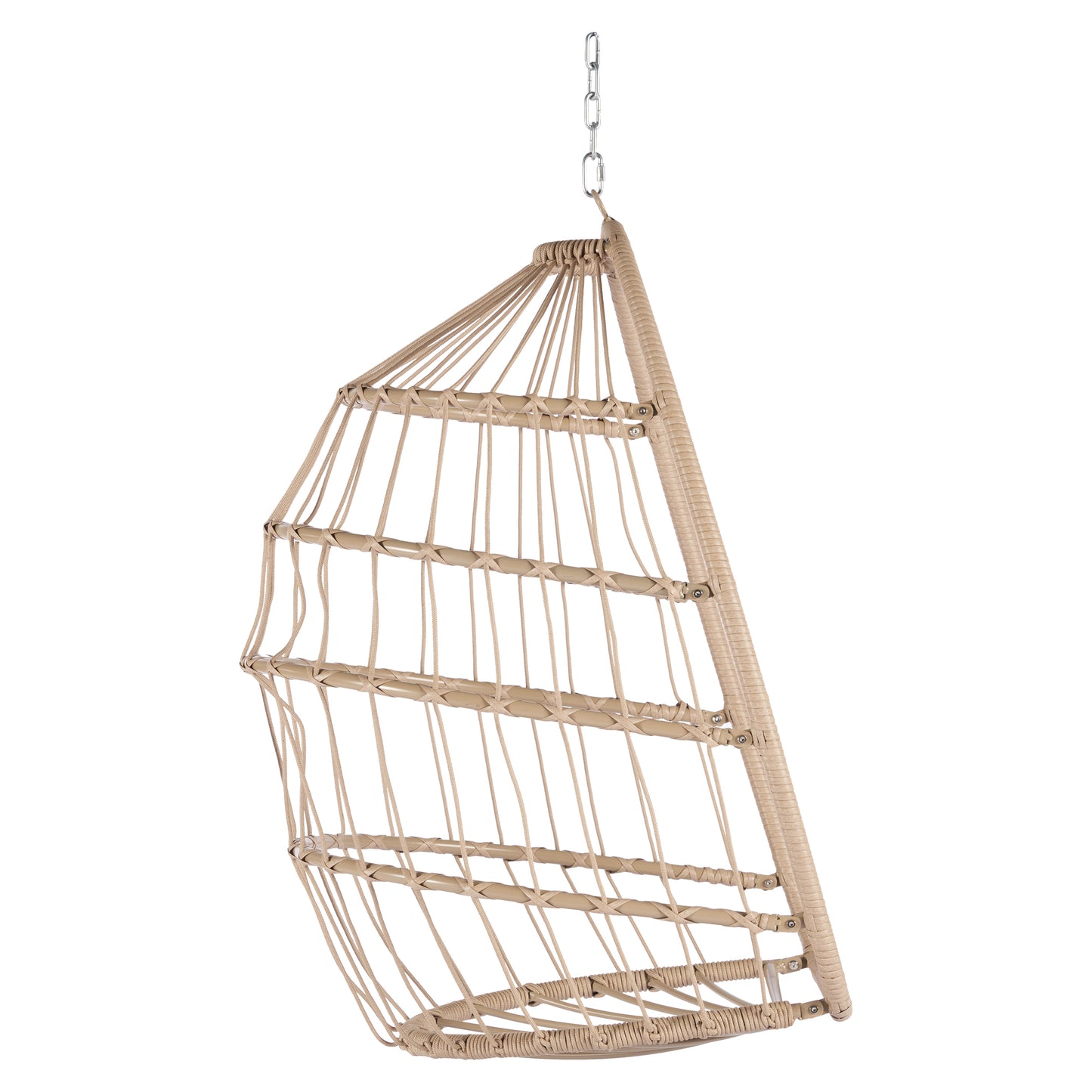 Melysen Outdoor Garden Rattan Egg Swing Chair Hanging Chair Wood+Khaki