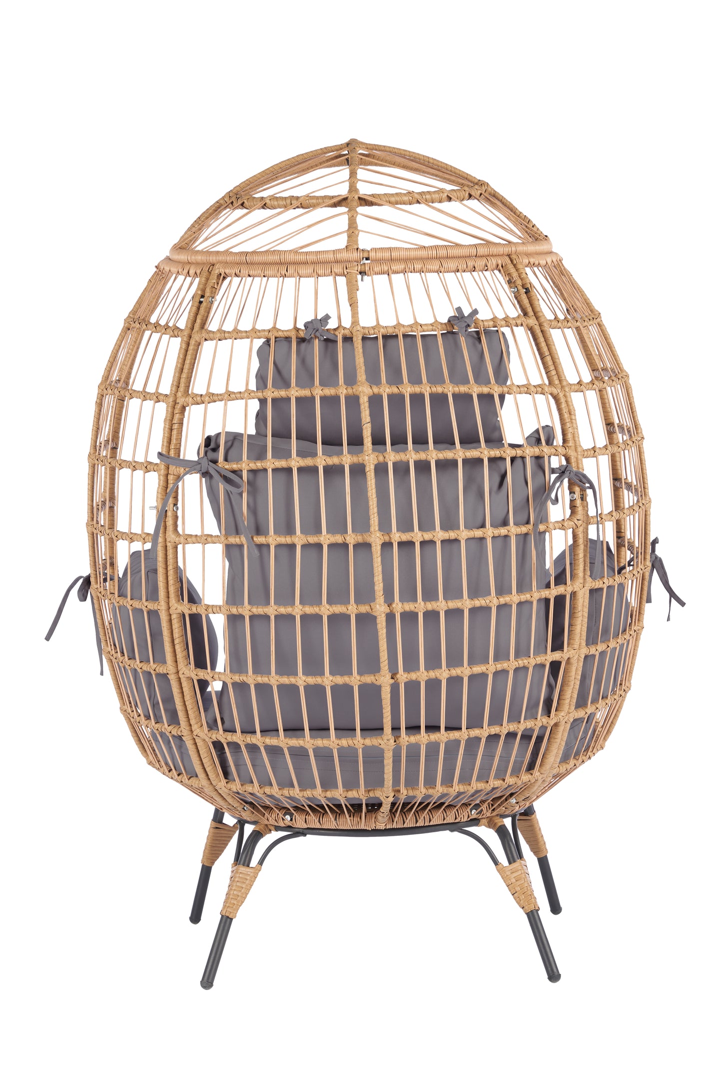 Melysen Wicker Egg Chair, Oversized Indoor Outdoor Lounger for Patio, Backyard, Living Room w/ 5 Cushions, Steel Frame, 440lb Capacity - Light Grey