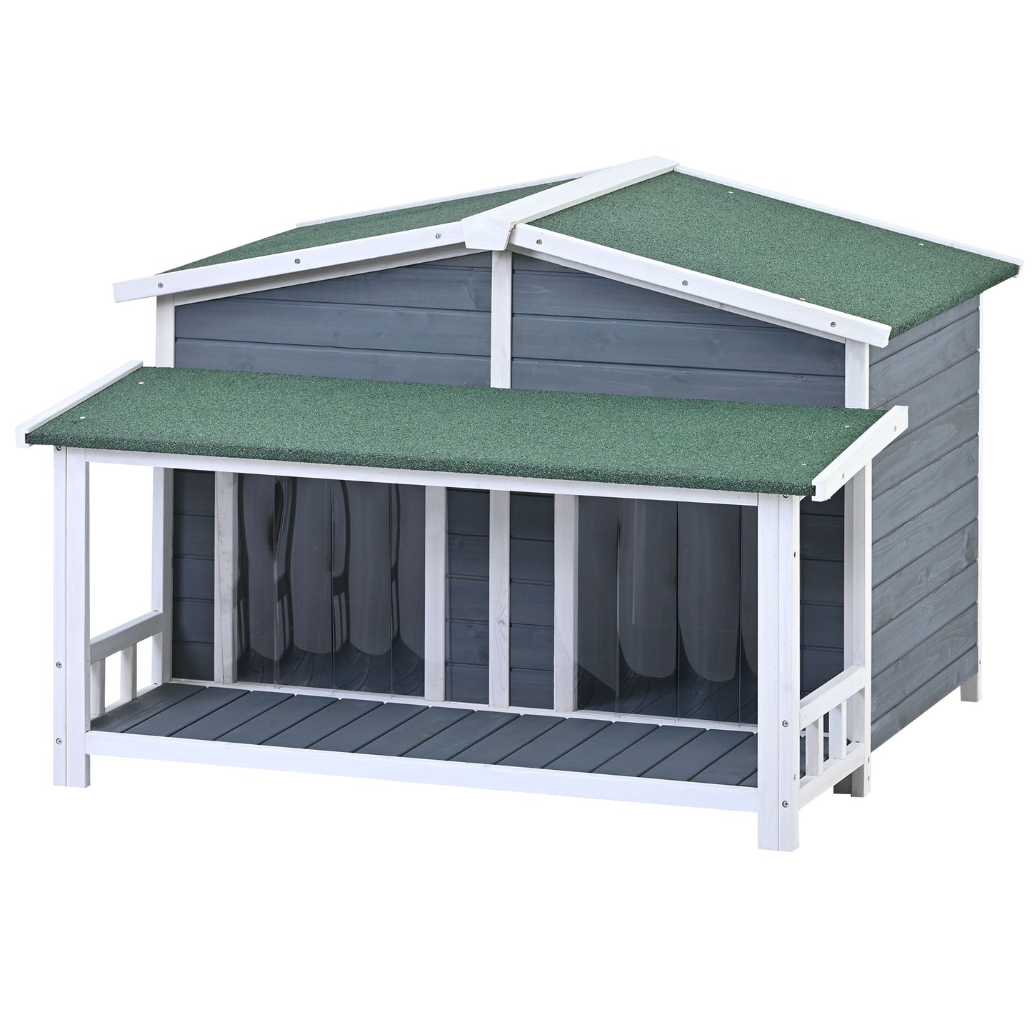 Melysen 47.2" Large Wooden Dog House Outdoor, Outdoor & Indoor Dog Crate, Cabin Style, With Porch, 2 Doors, Gray+Green