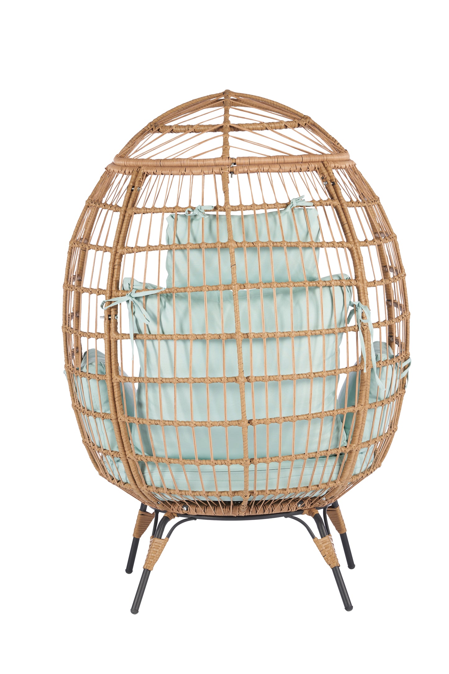 Melysen Wicker Egg Chair, Oversized Indoor Outdoor Lounger for Patio, Backyard, Living Room w/ 5 Cushions, Steel Frame, 440lb Capacity - Light Blue