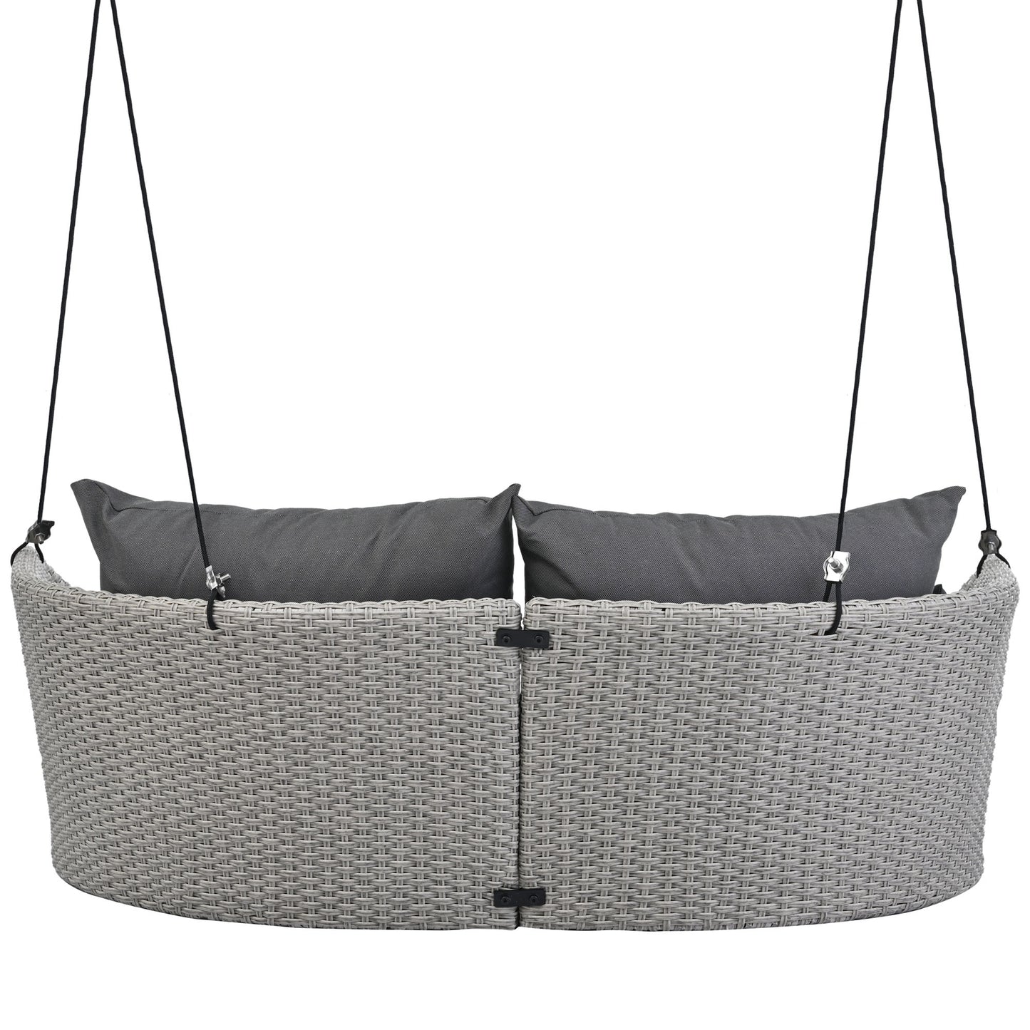 Melysen 51.9" 2-Person Hanging Seat, Rattan Woven Swing Chair, Porch Swing With Ropes,  Gray Wicker+Cushion