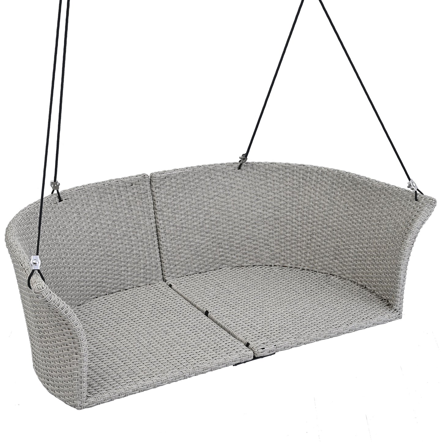 Melysen 51.9" 2-Person Hanging Seat, Rattan Woven Swing Chair, Porch Swing With Ropes,  Gray Wicker+Cushion