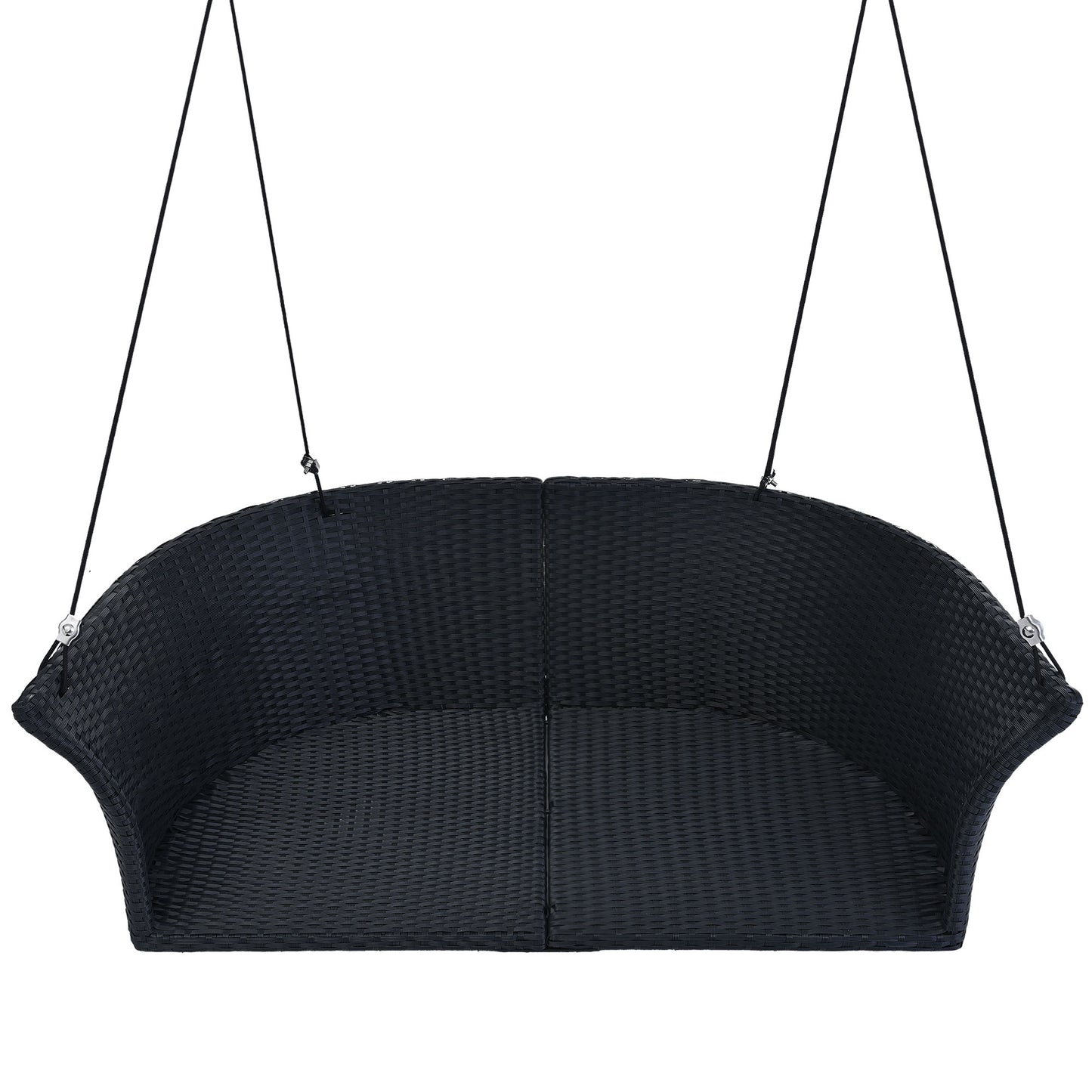 Melysen 51.9" 2-Person Hanging Seat, Rattan Woven Swing Chair, Porch Swing With Ropes, Black Wicker+White Cushion