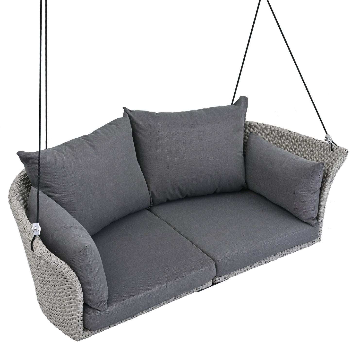 Melysen 51.9" 2-Person Hanging Seat, Rattan Woven Swing Chair, Porch Swing With Ropes,  Gray Wicker+Cushion