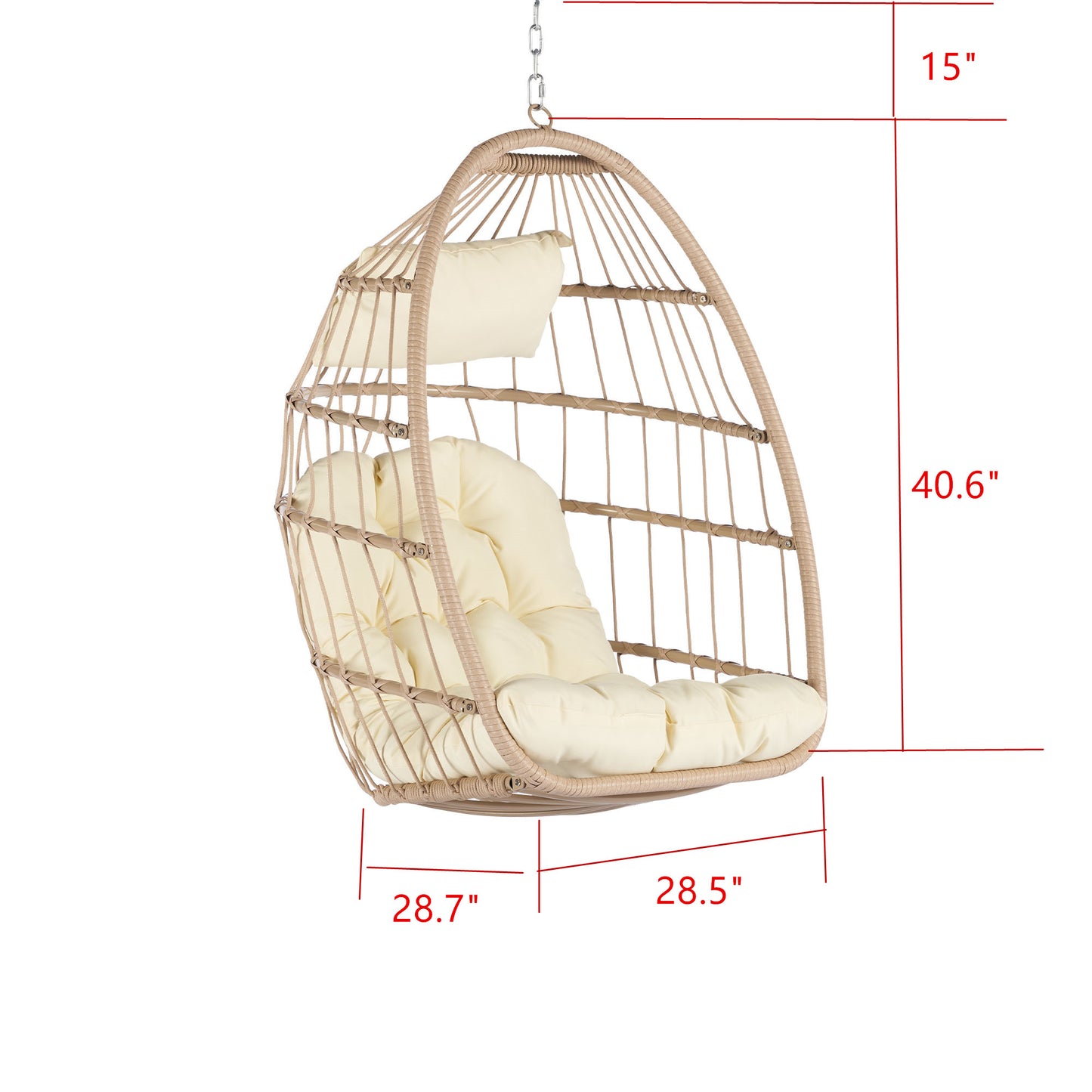 Melysen Outdoor Garden Rattan Egg Swing Chair Hanging Chair Wood+Khaki