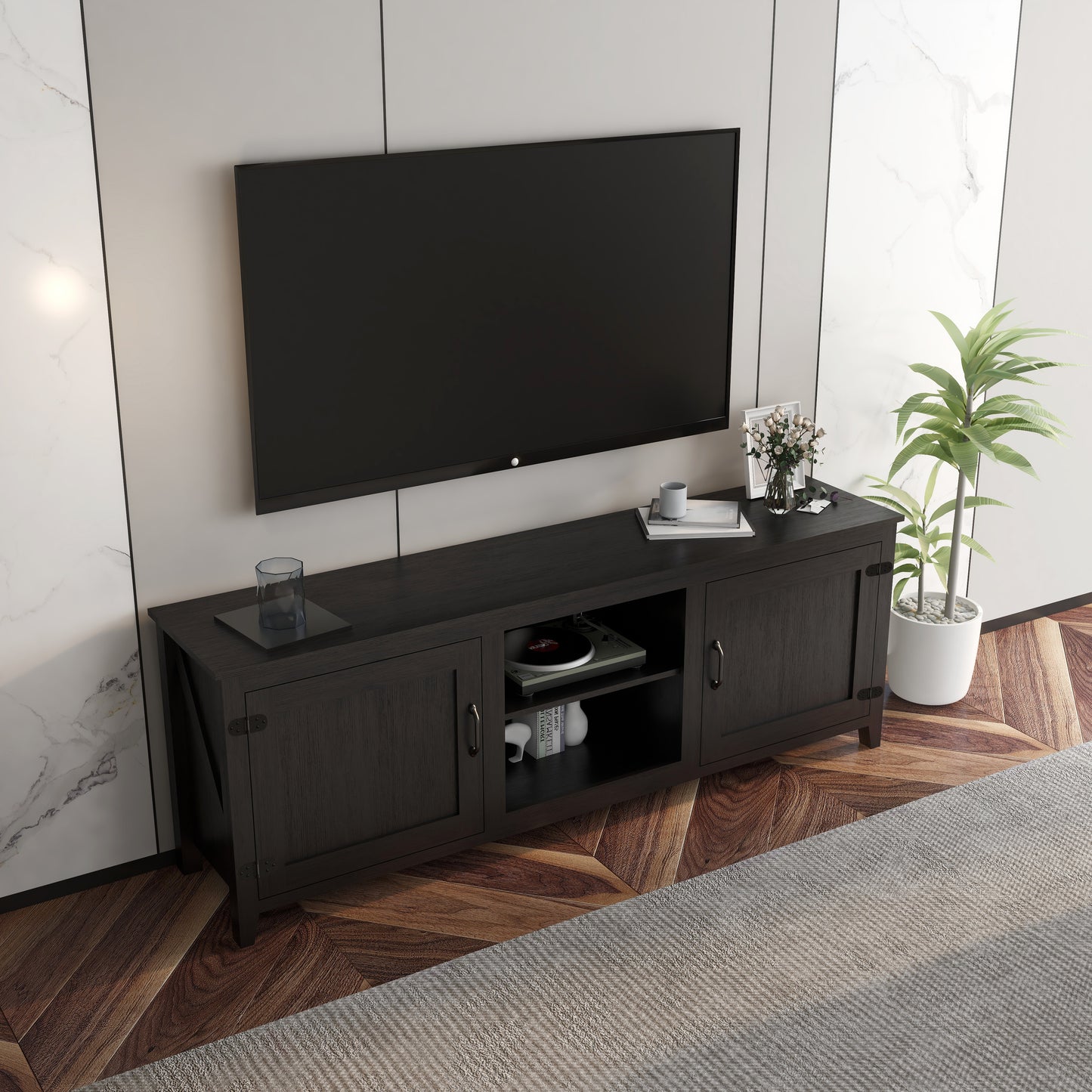 Melysen TV Stand Storage Media Console Entertainment Center with doorsin