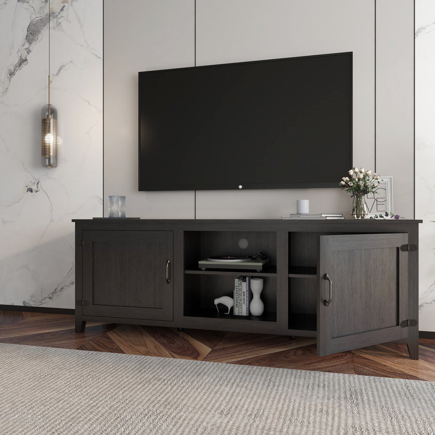 Melysen TV Stand Storage Media Console Entertainment Center with doorsin