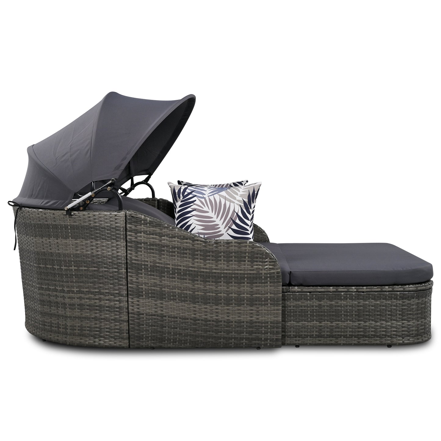 Melysen 79.9" Outdoor Sunbed with Adjustable Canopy, Double lounge, PE Rattan Daybed, Gray Wicker+Cushion