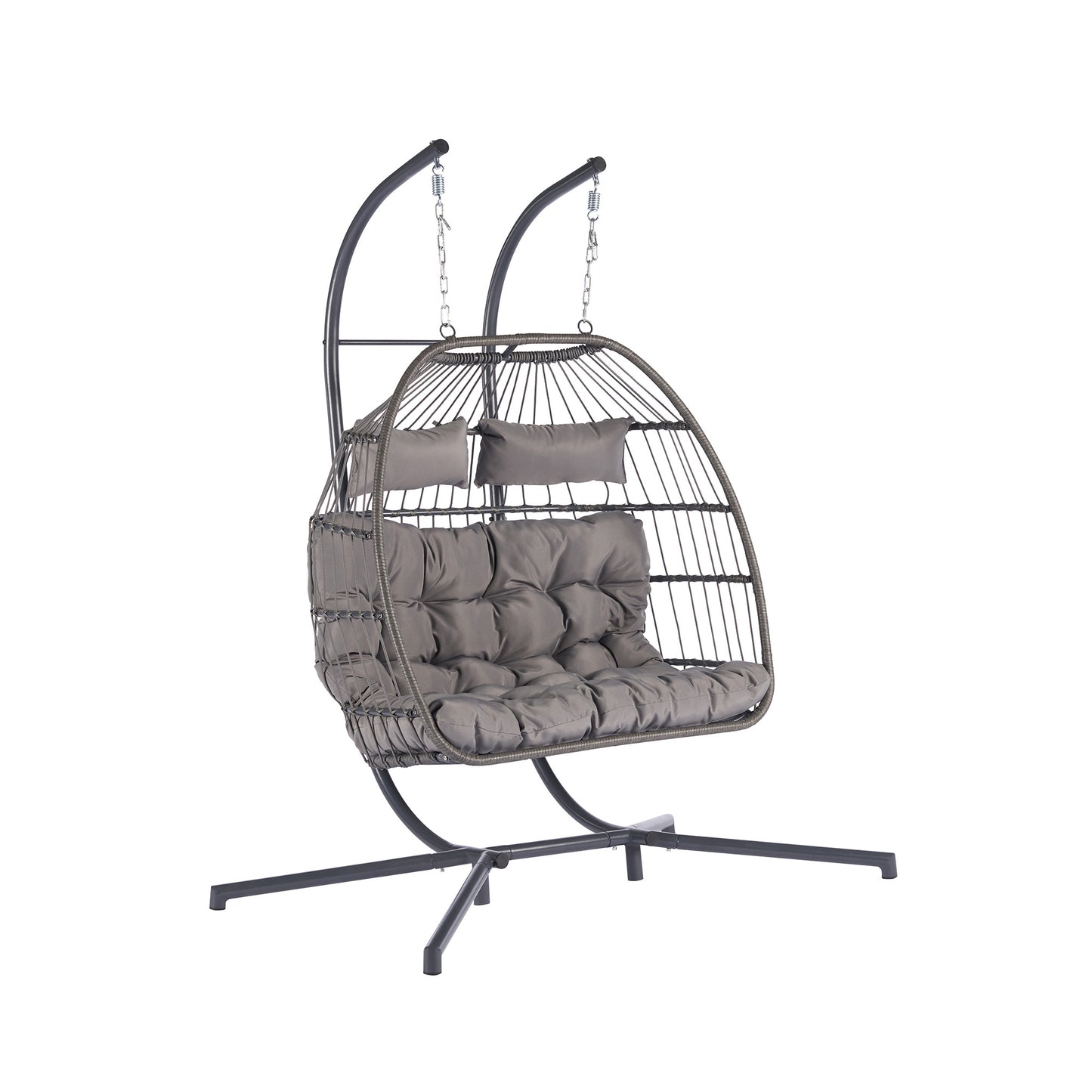 Melysen 2 Person Outdoor Rattan Hanging Chair Patio Wicker Egg Chair,Light Gray