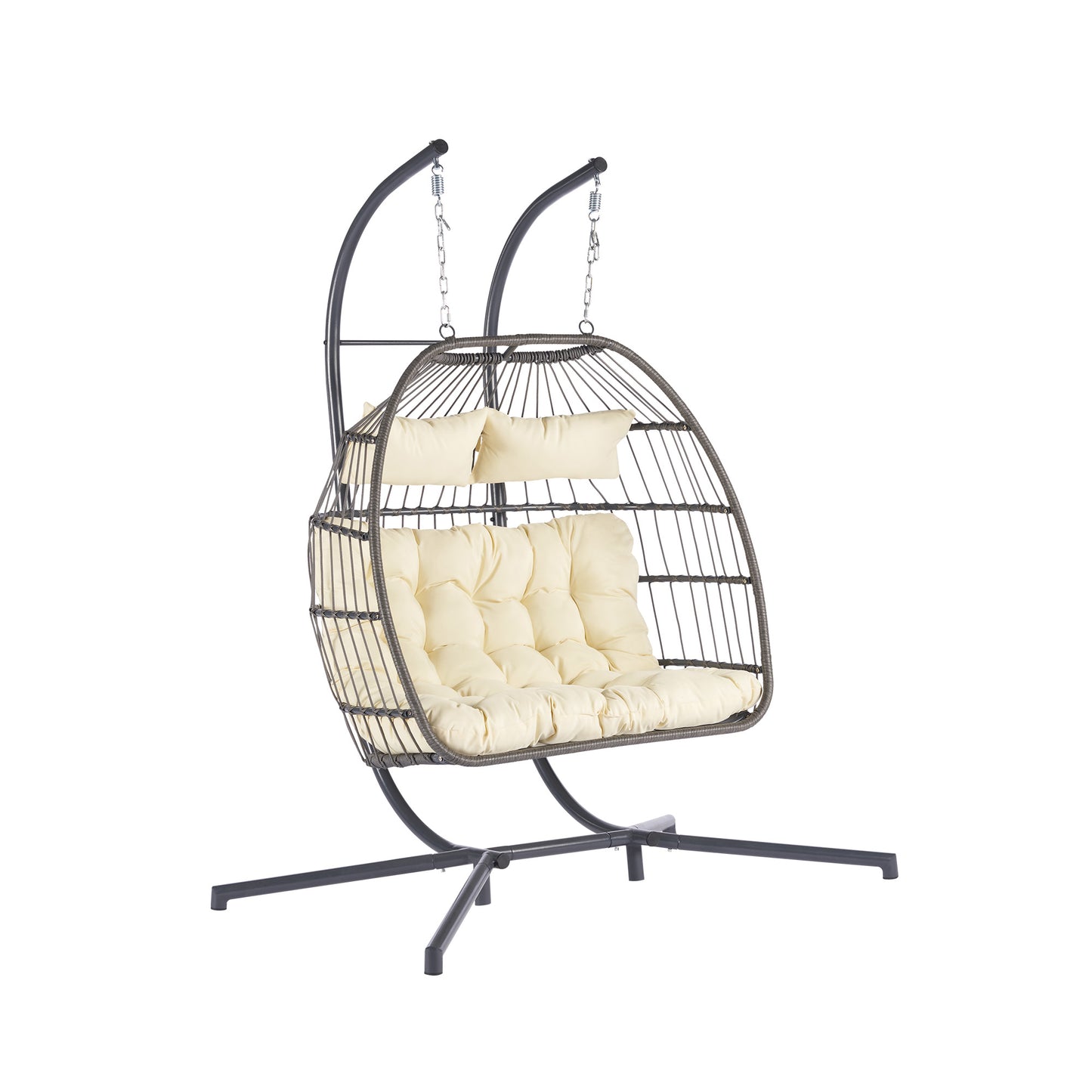 Melysen 2 Person Outdoor Rattan Hanging Chair Patio Wicker Egg Chair,Beige