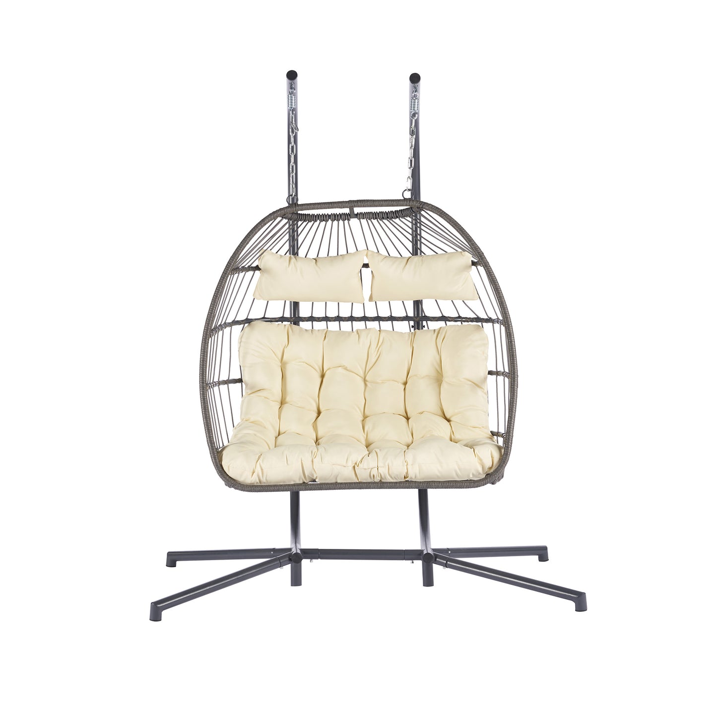 Melysen 2 Person Outdoor Rattan Hanging Chair Patio Wicker Egg Chair,Beige