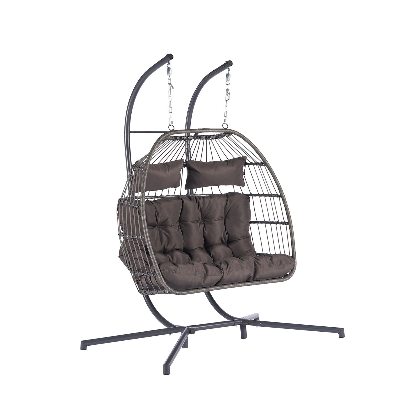 Melysen 2 Person Outdoor Rattan Hanging Chair Patio Wicker Egg Chair,Dark Gray