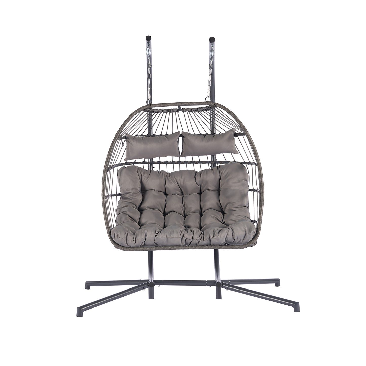 Melysen 2 Person Outdoor Rattan Hanging Chair Patio Wicker Egg Chair,Light Gray