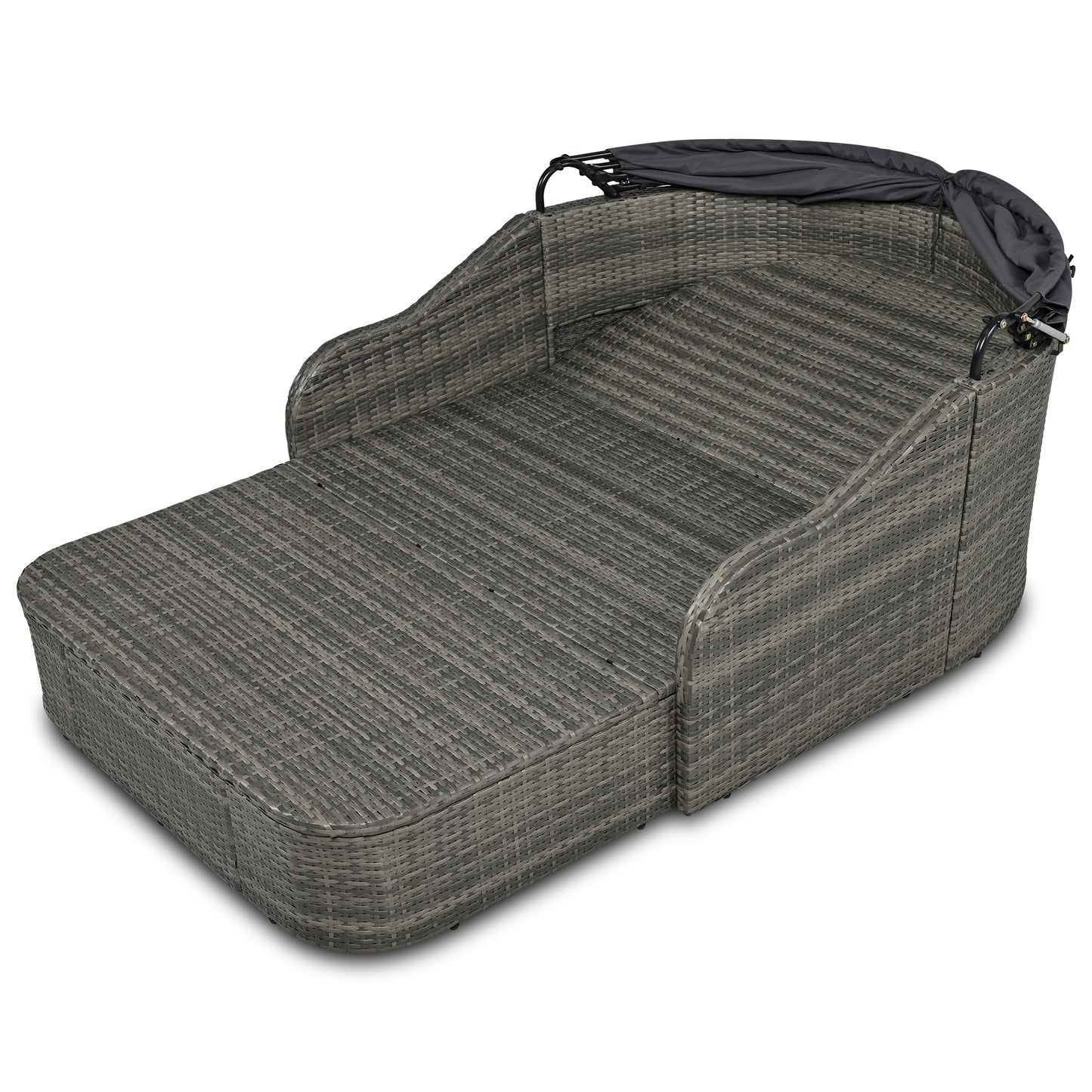 Melysen 79.9" Outdoor Sunbed with Adjustable Canopy, Double lounge, PE Rattan Daybed, Gray Wicker+Cushion