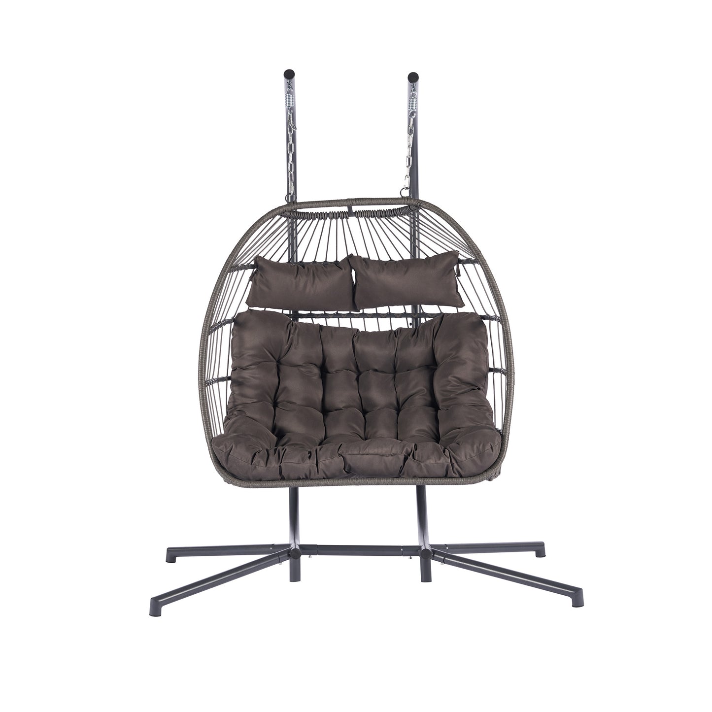 Melysen 2 Person Outdoor Rattan Hanging Chair Patio Wicker Egg Chair,Dark Gray